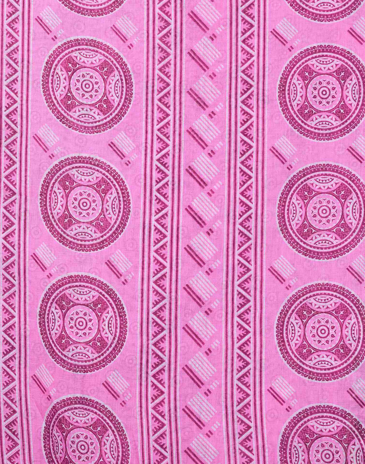 Hot Pink Cotton Linen Floral Printed Saree