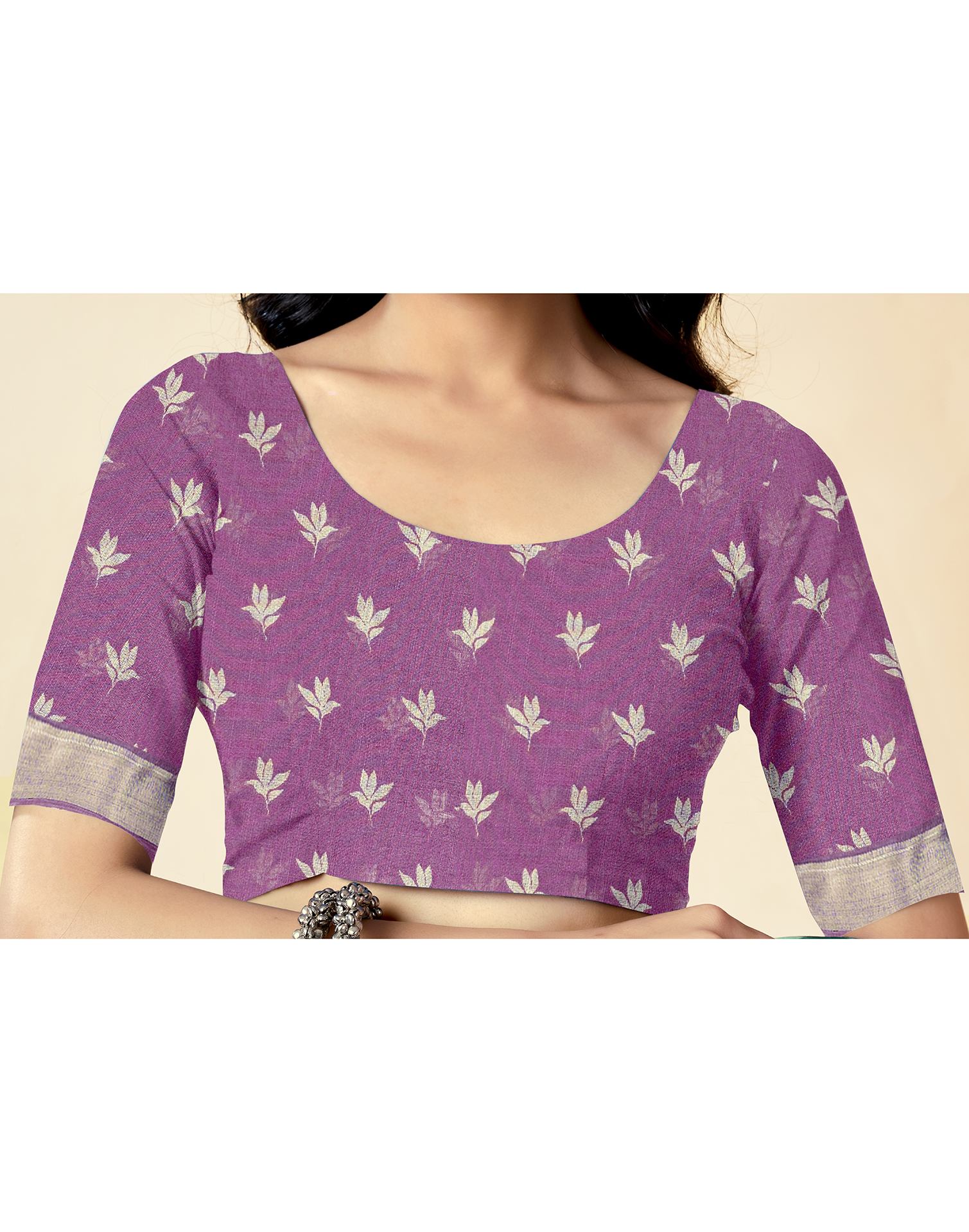 Dusty Purple Cotton Linen Printed Saree