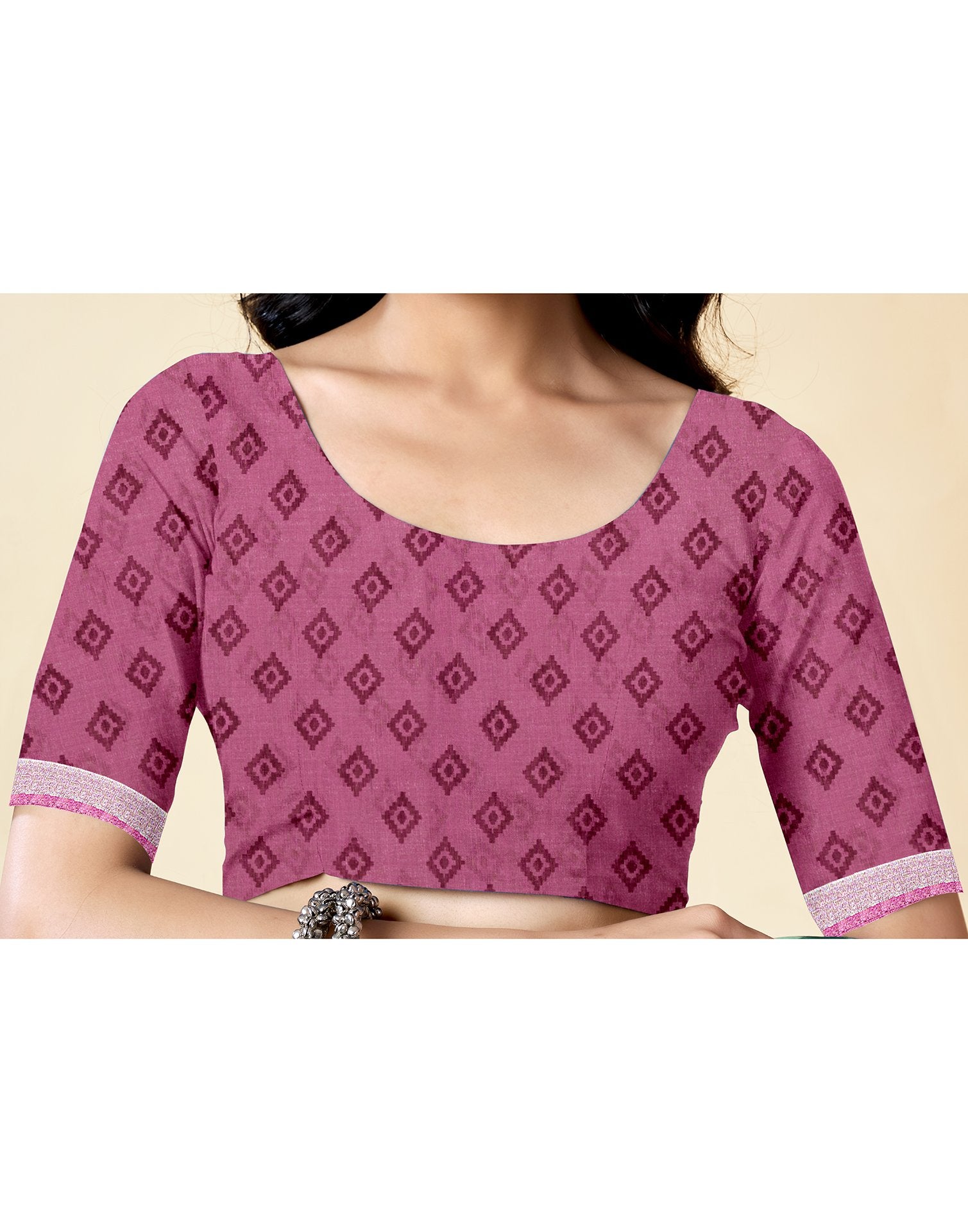 Pink Cotton Linen Bandhani Printed Saree