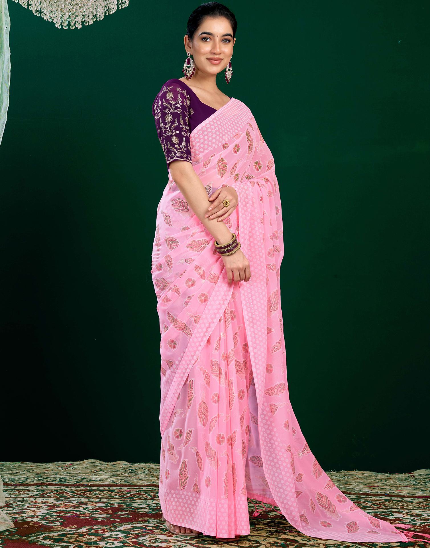 Pink Georgette Printed Saree