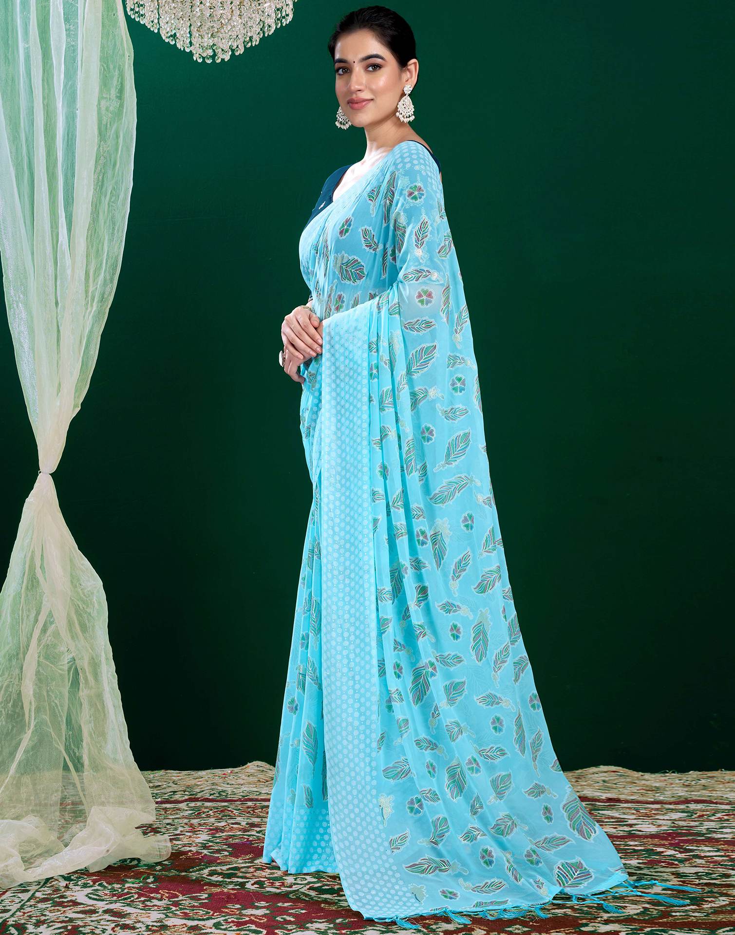 Light Blue Georgette Printed Saree