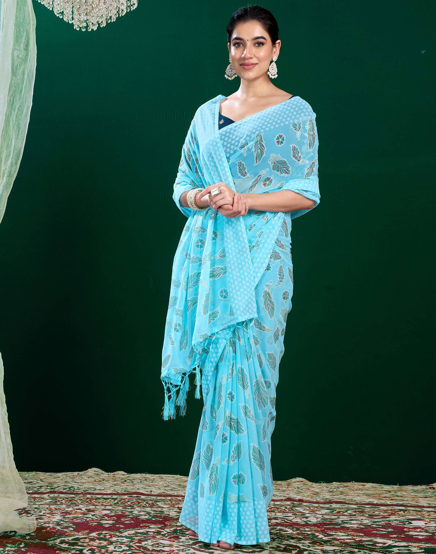 Light Blue Georgette Printed Saree