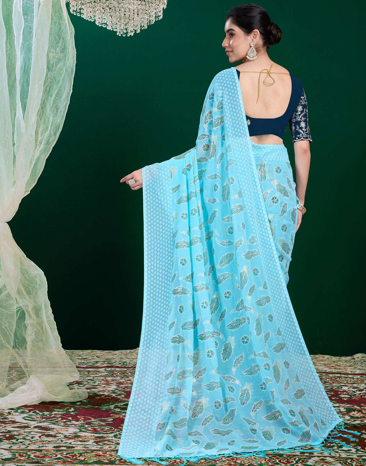 Light Blue Georgette Printed Saree