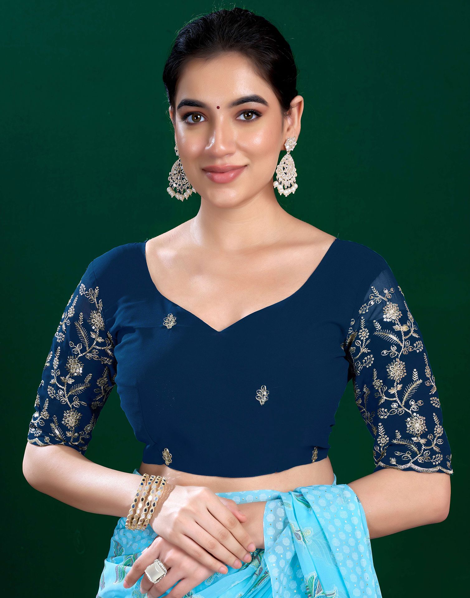 Light Blue Georgette Printed Saree