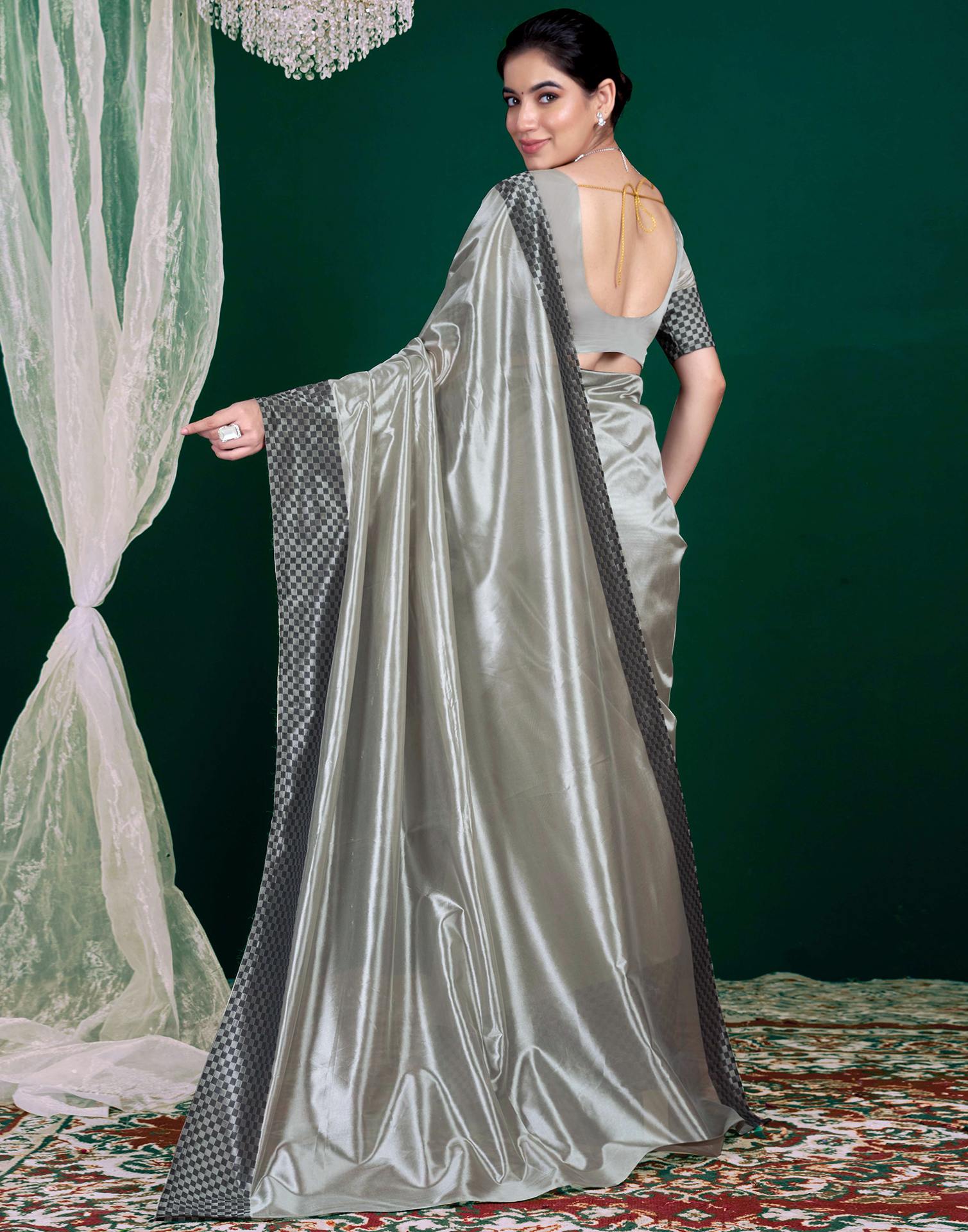 Grey Shimmer Tissue Top Dyed Woven Saree