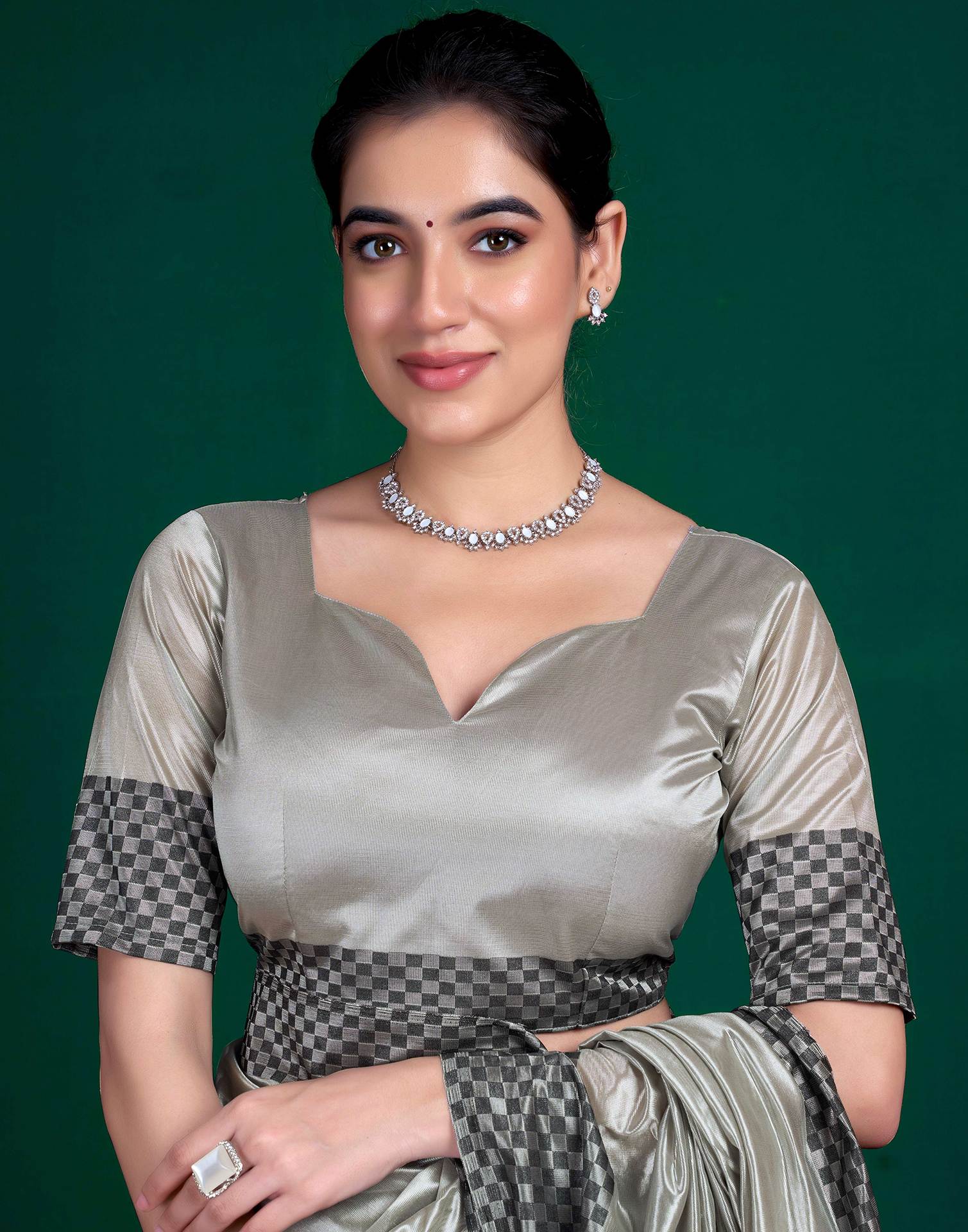 Grey Shimmer Tissue Top Dyed Woven Saree