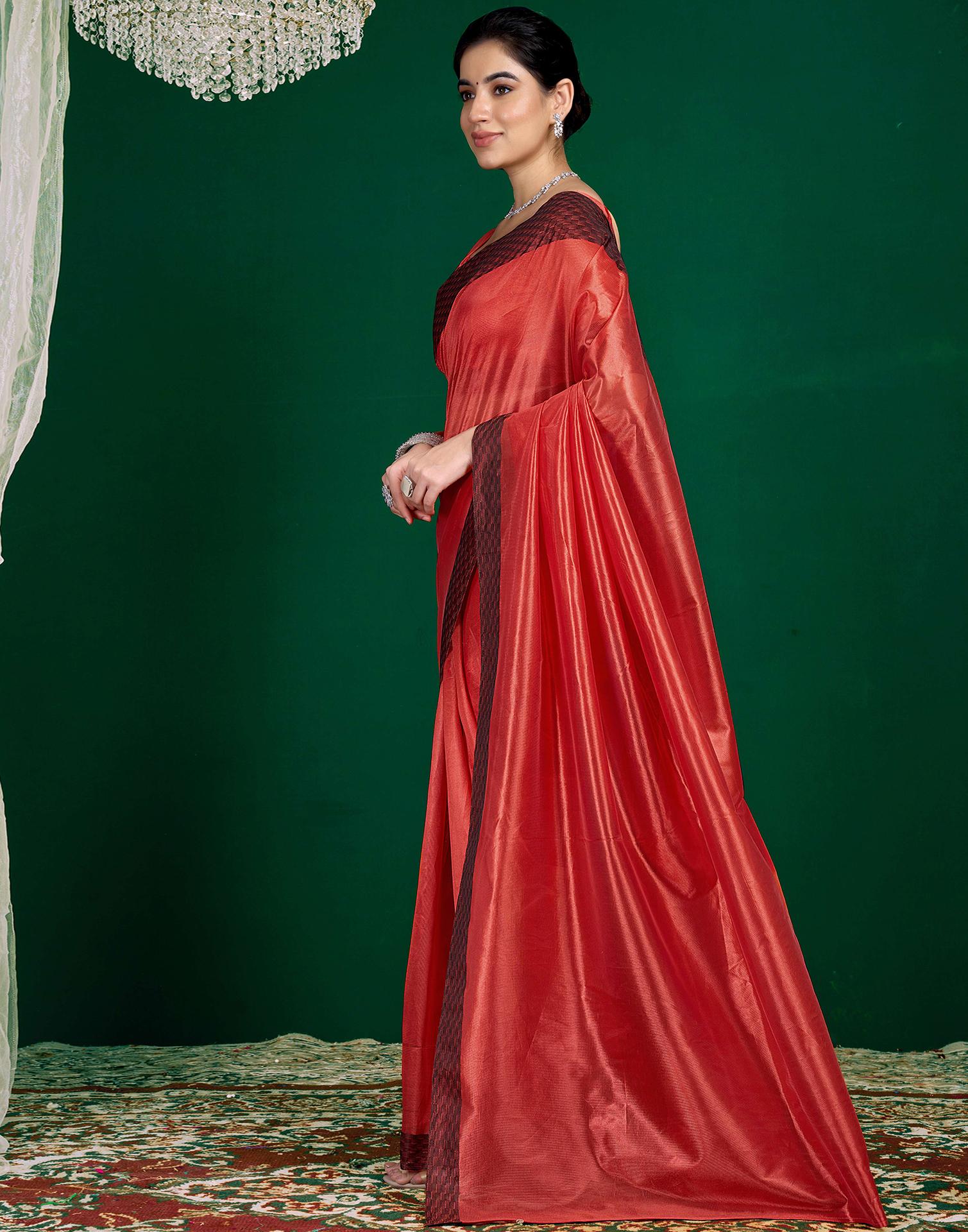 Red Shimmer Tissue Top Dyed Woven Saree