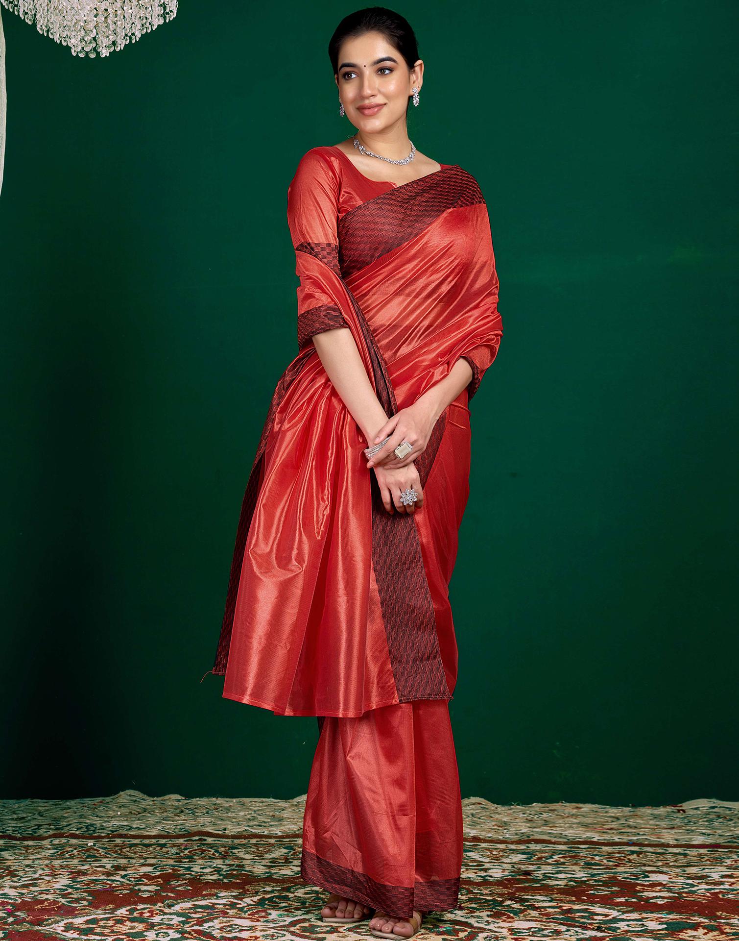 Red Shimmer Tissue Top Dyed Woven Saree