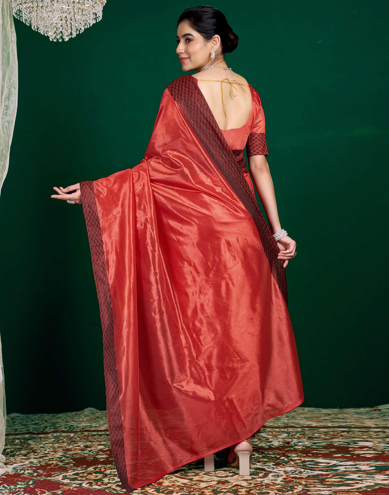 Red Shimmer Tissue Top Dyed Woven Saree