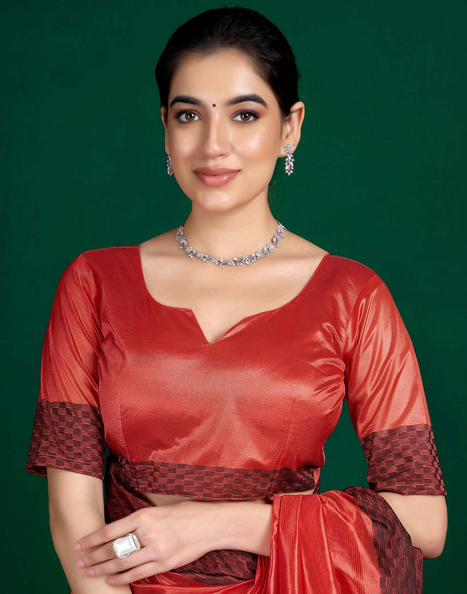 Red Shimmer Tissue Top Dyed Woven Saree