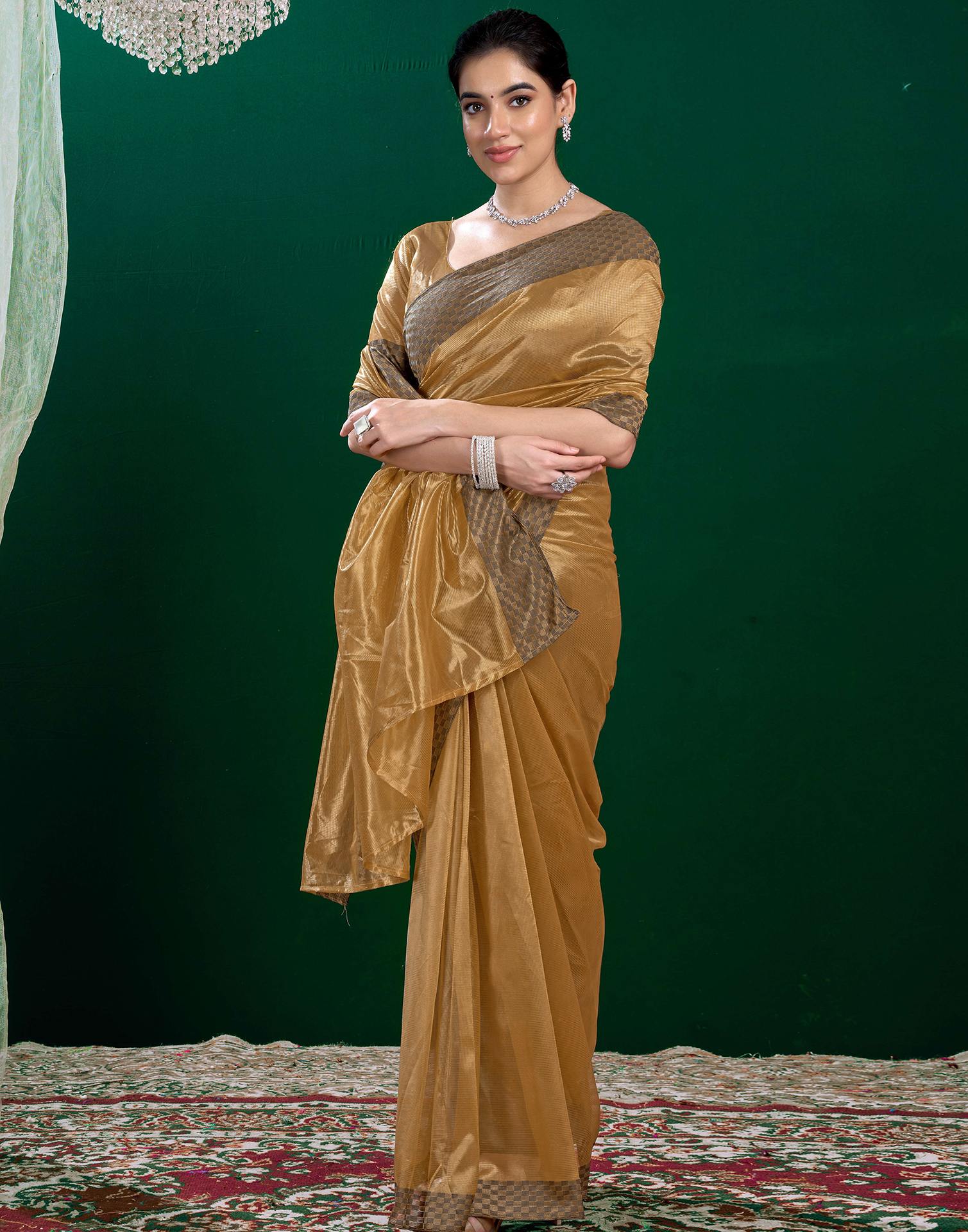 Golden Shimmer Tissue Top Dyed Woven Saree