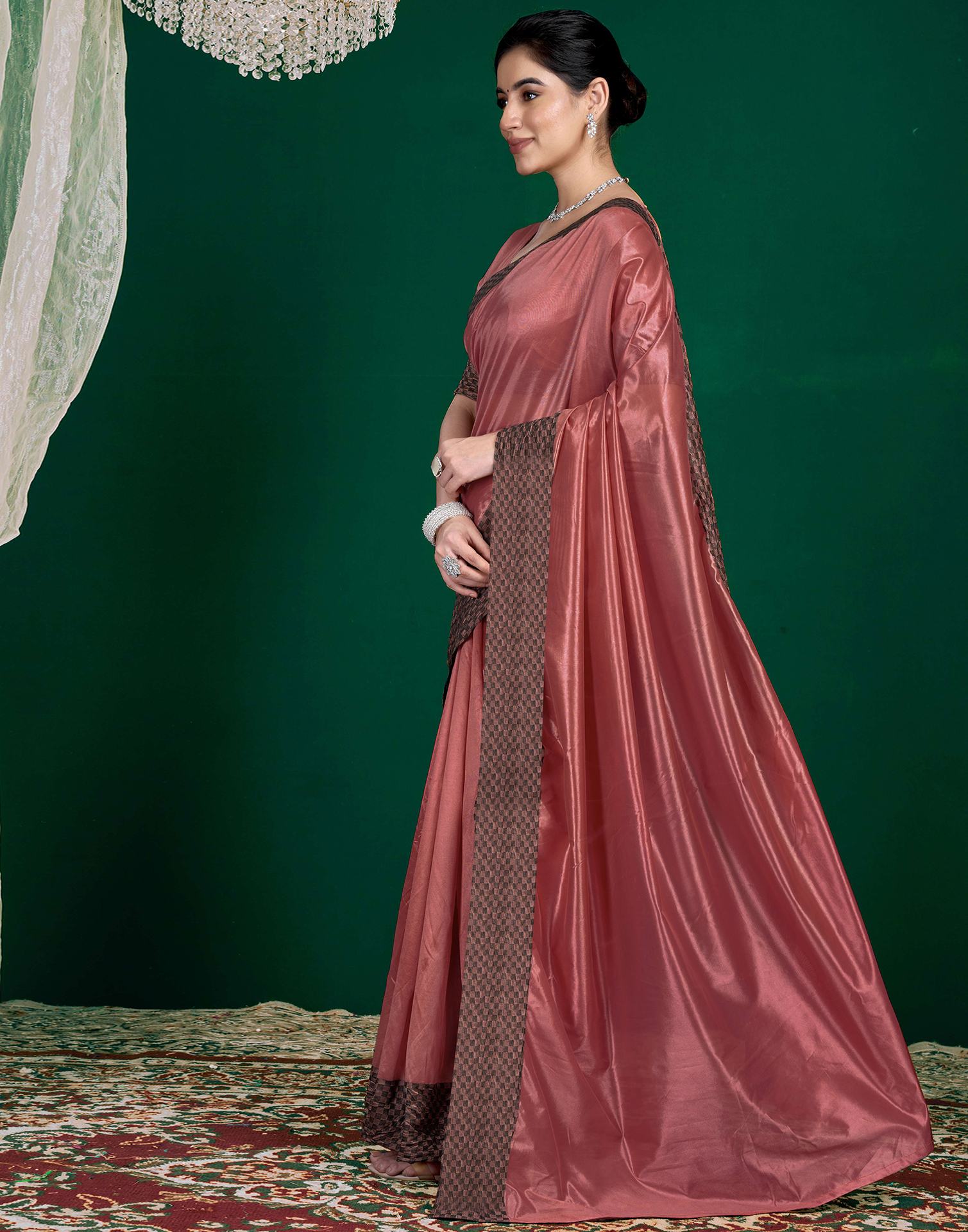 Rose Pink Shimmer Tissue Top Dyed Woven Saree