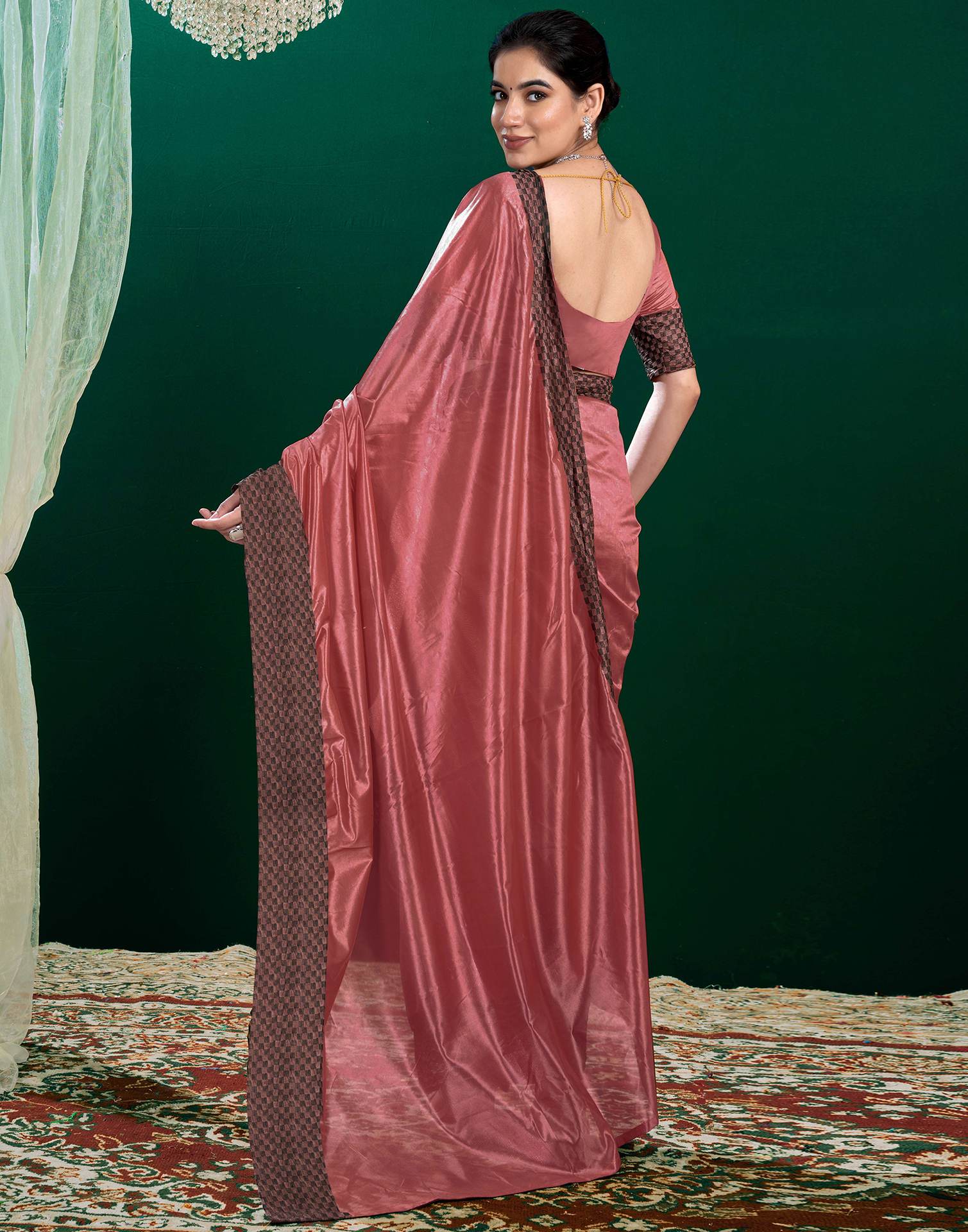 Rose Pink Shimmer Tissue Top Dyed Woven Saree