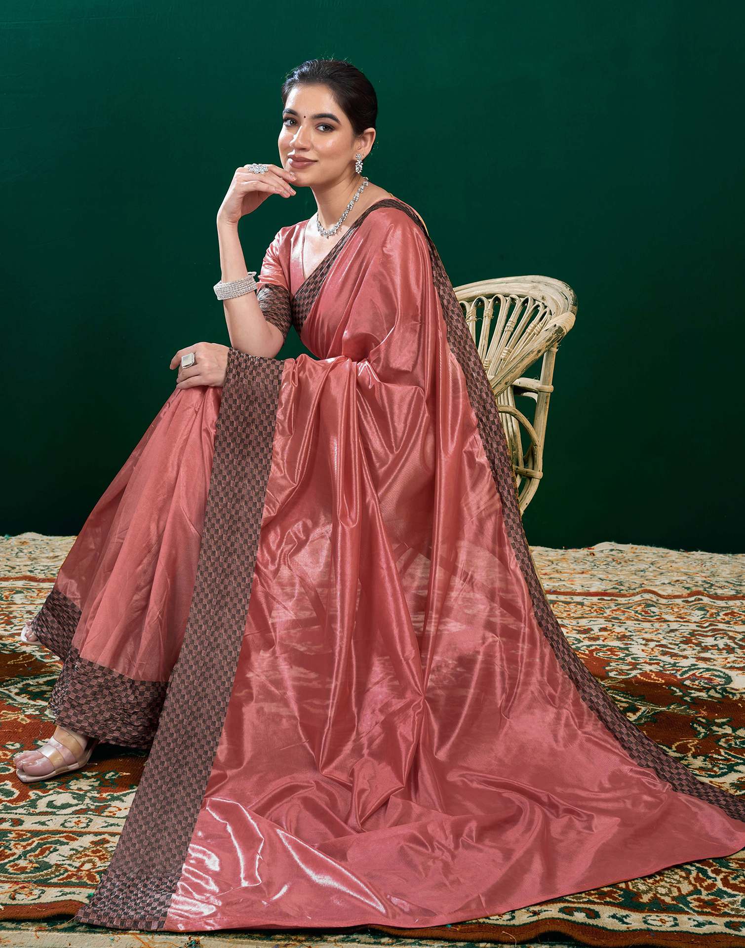 Rose Pink Shimmer Tissue Top Dyed Woven Saree