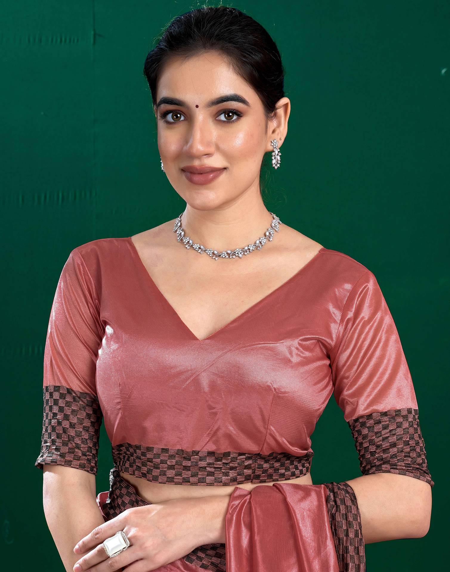 Rose Pink Shimmer Tissue Top Dyed Woven Saree