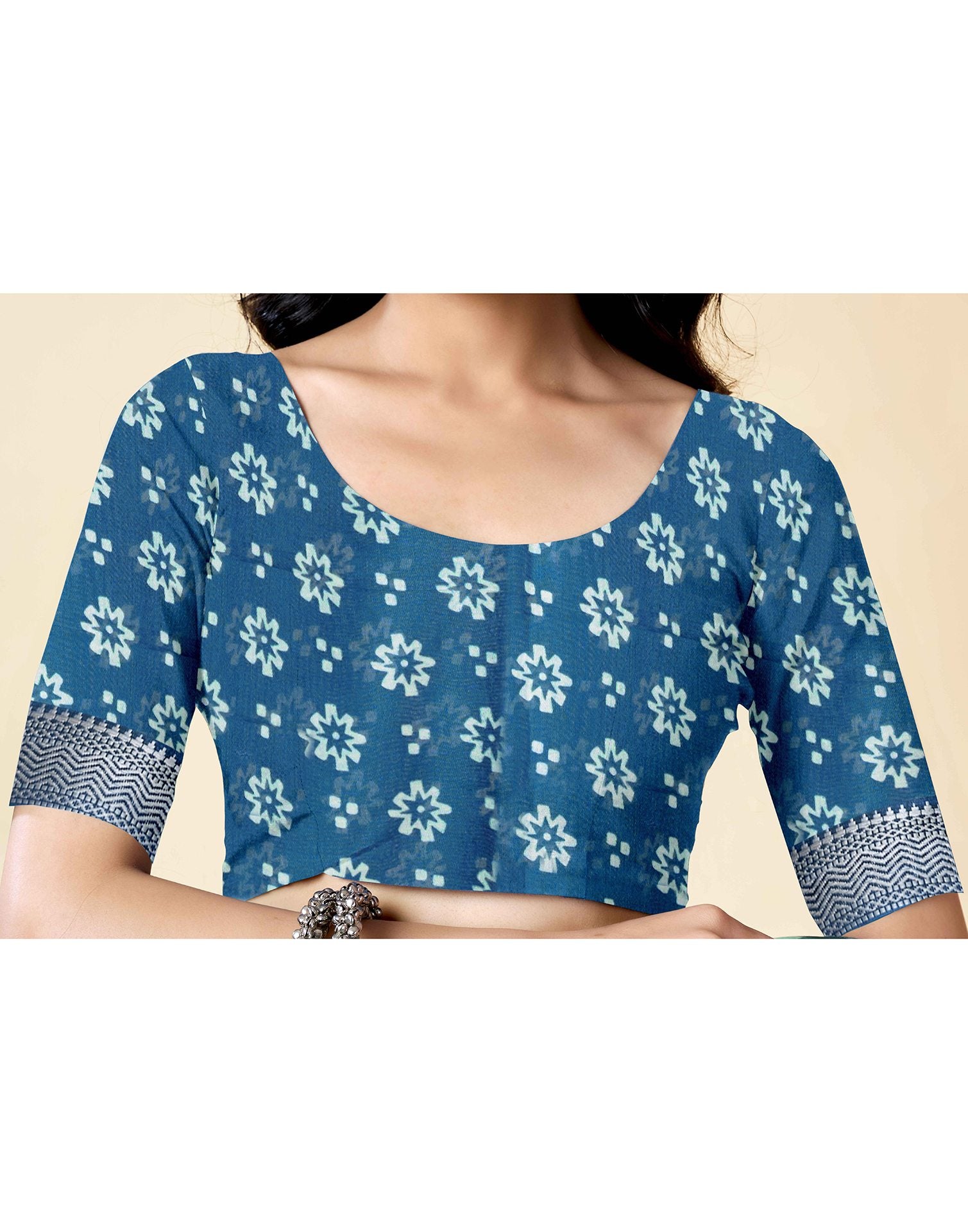 Dusty Blue Dola Silk Printed Saree