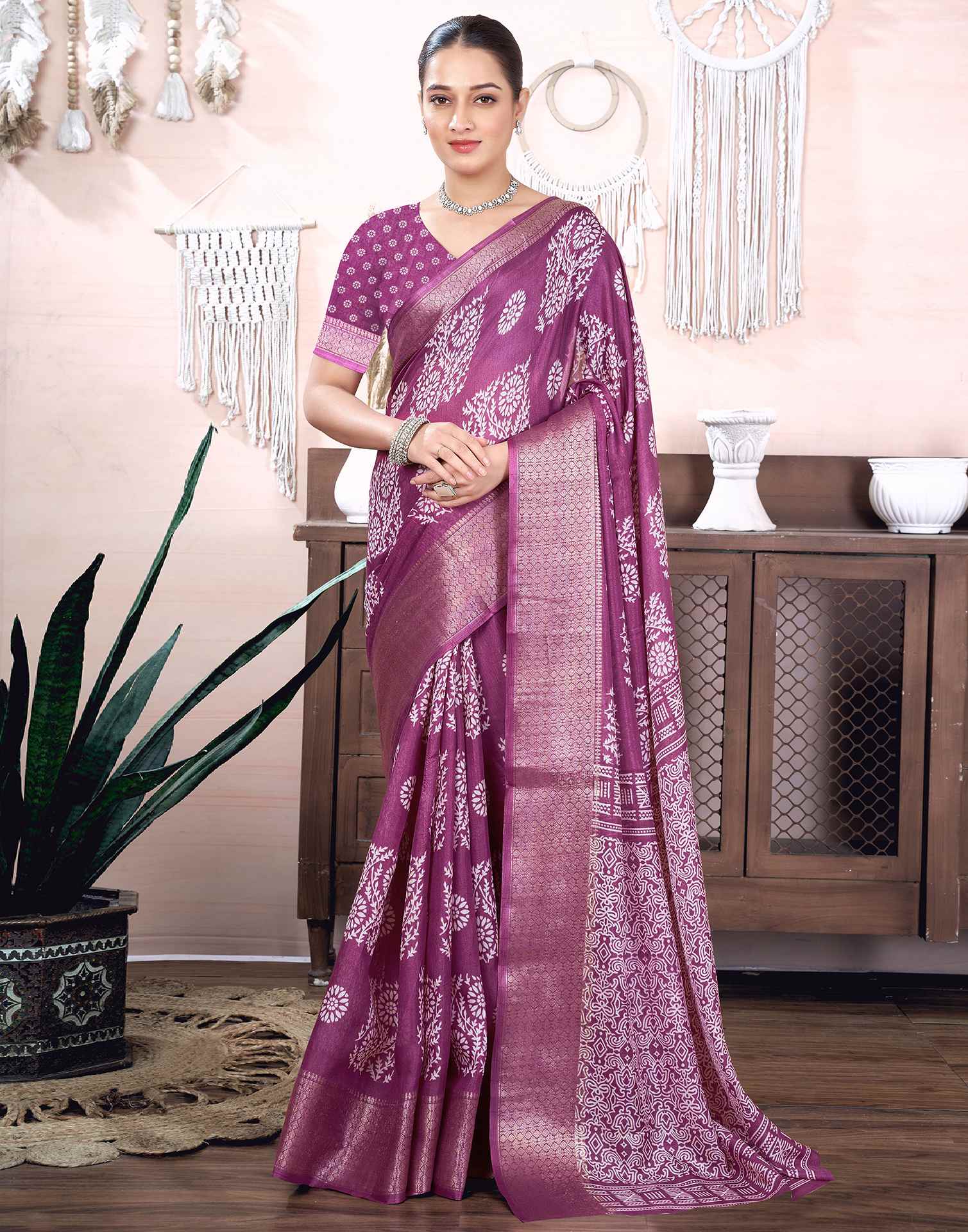 Magenta Dola Silk Printed Saree