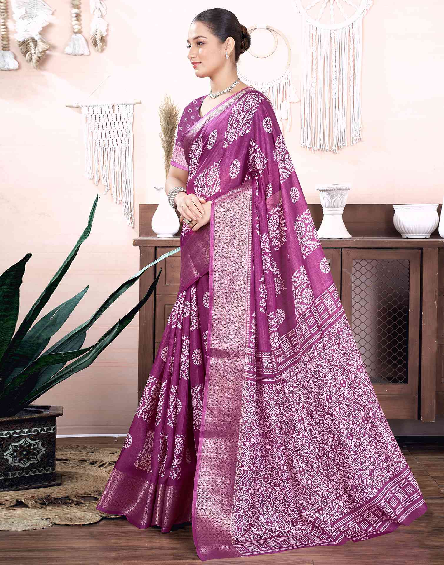 Magenta Dola Silk Printed Saree
