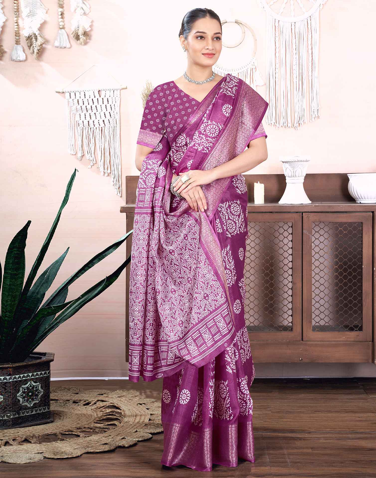 Magenta Dola Silk Printed Saree