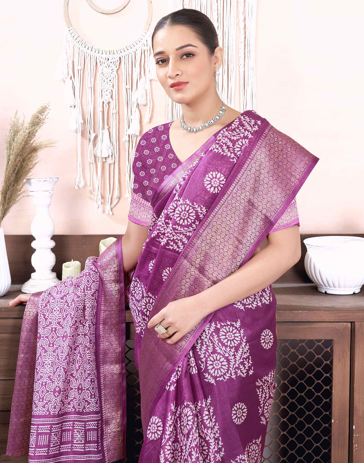 Magenta Dola Silk Printed Saree