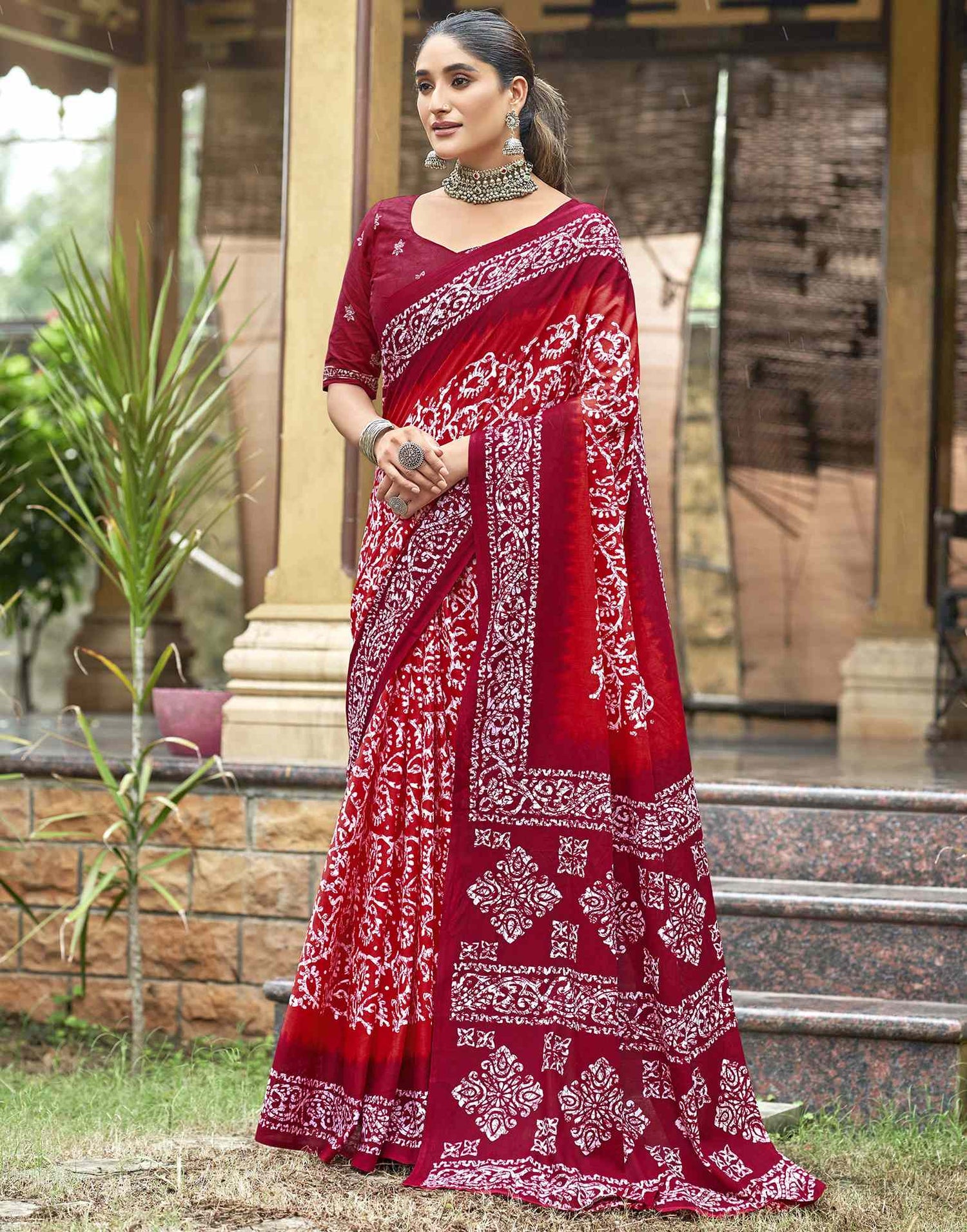Rani Pink Pure Cotton Printed Saree