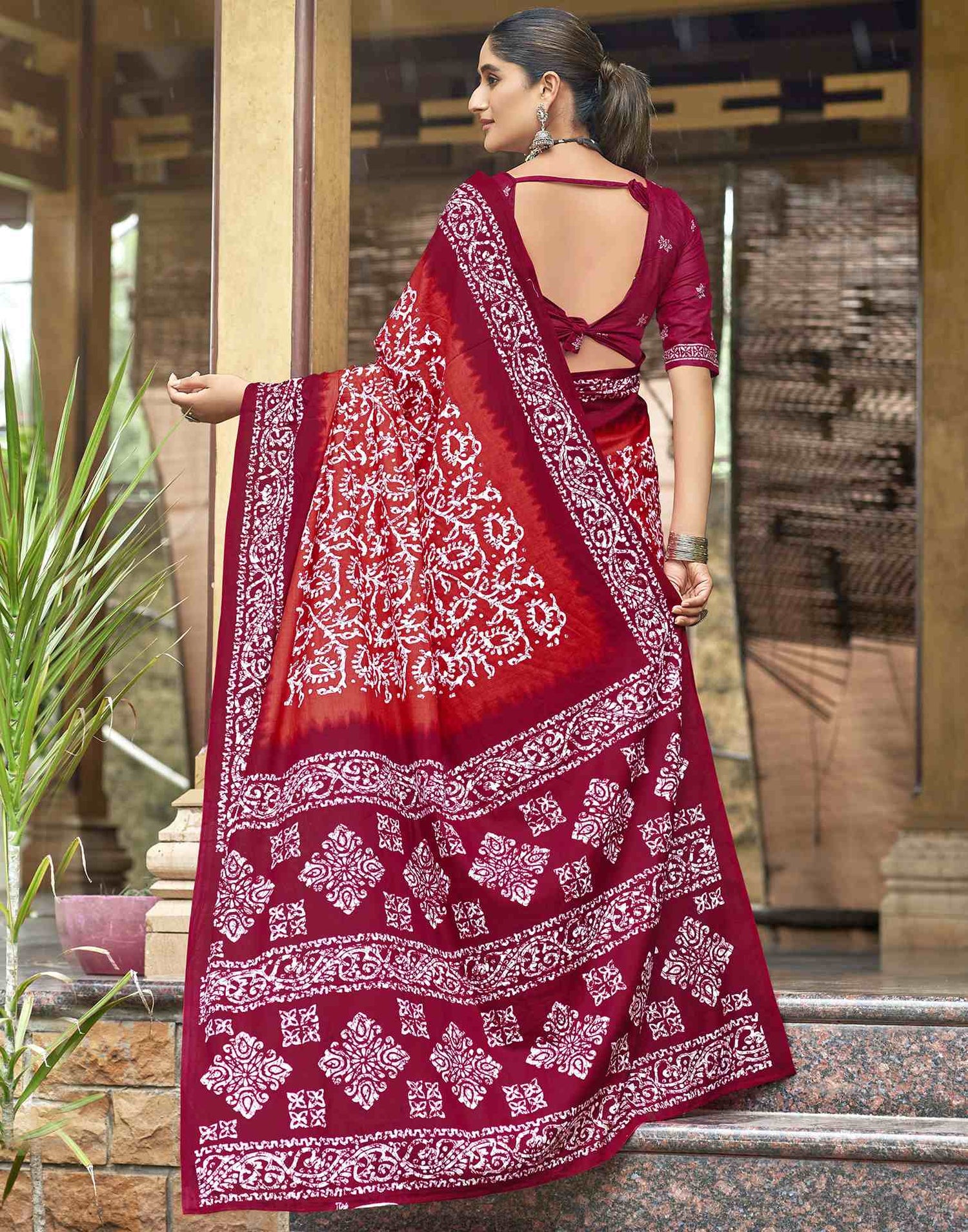 Rani Pink Pure Cotton Printed Saree