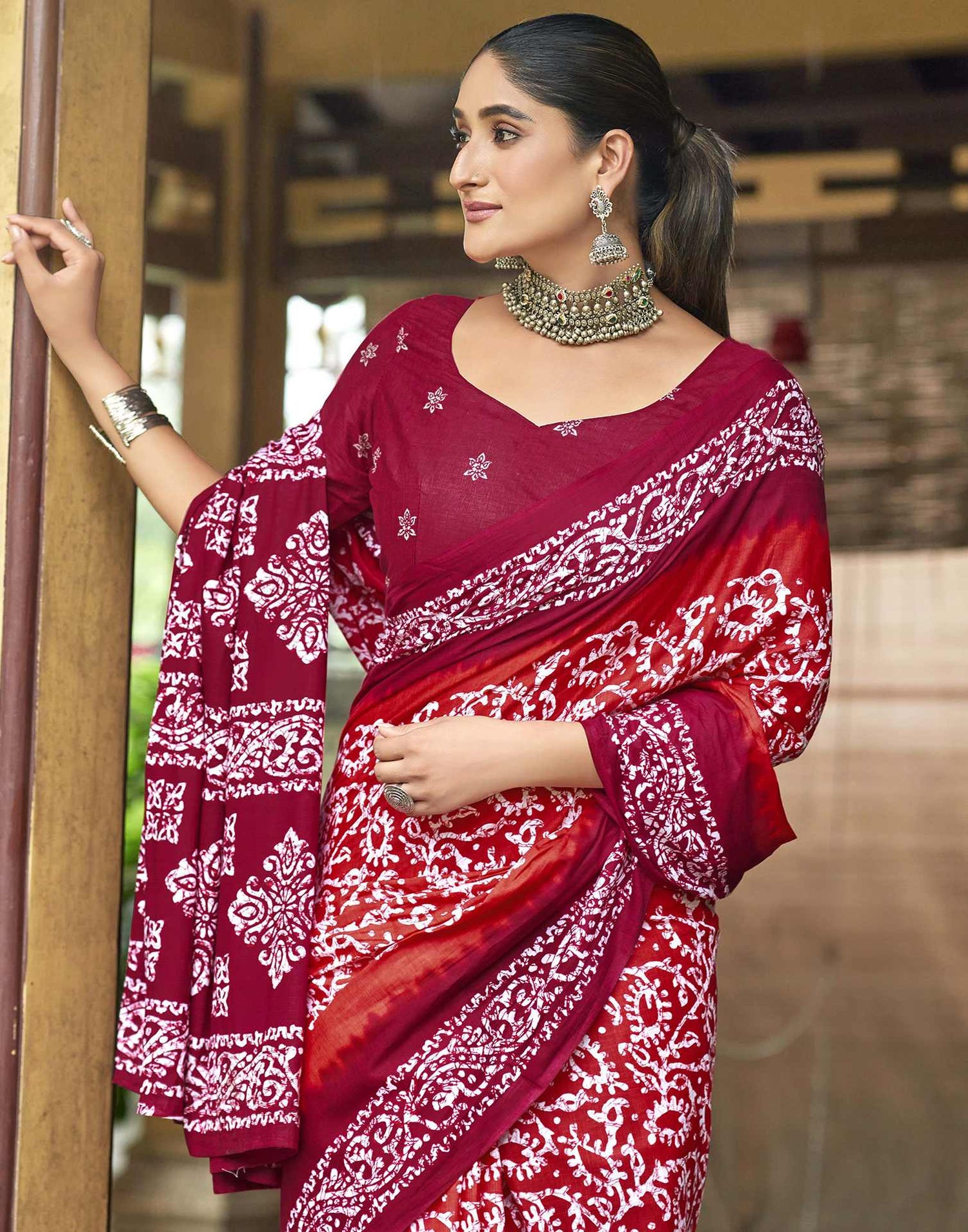 Rani Pink Pure Cotton Printed Saree