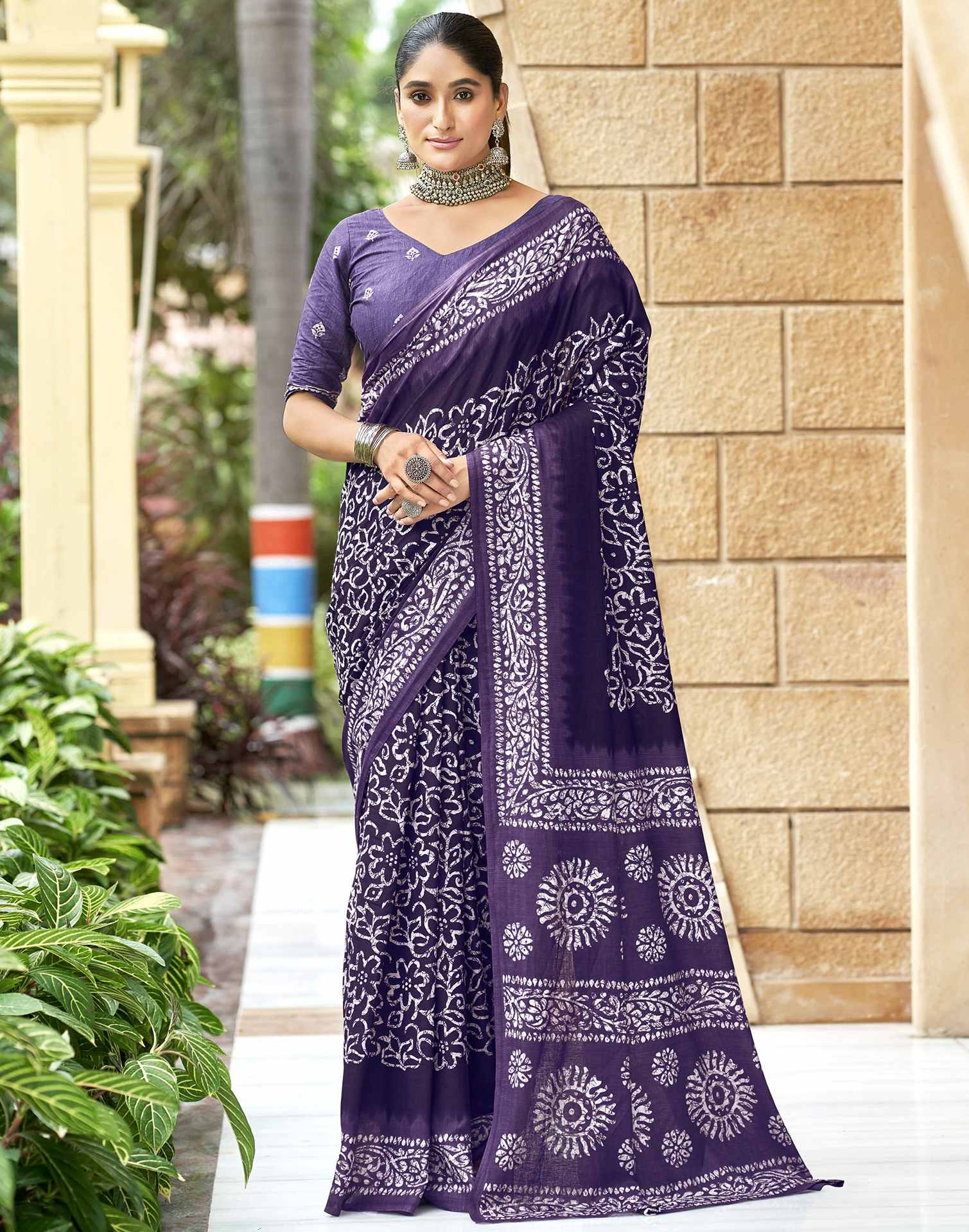 Purple Pure Cotton Printed Saree