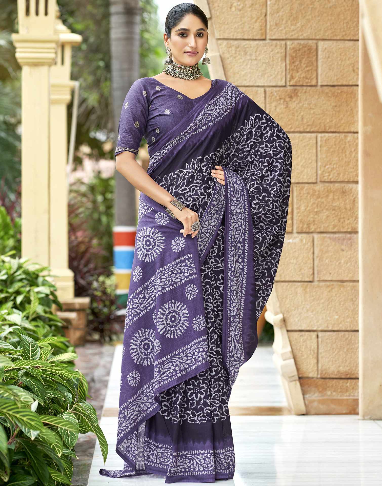 Purple Pure Cotton Printed Saree