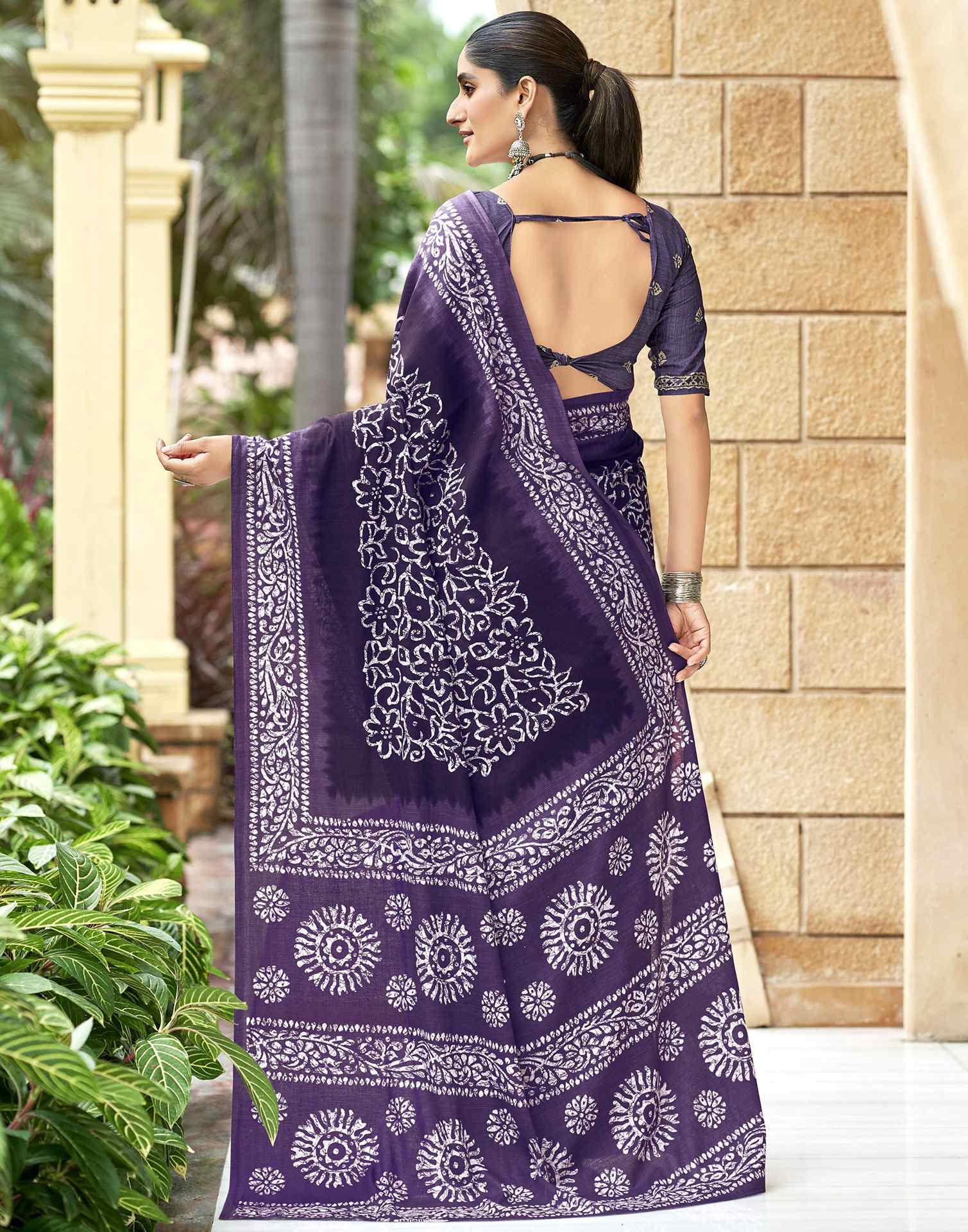 Purple Pure Cotton Printed Saree