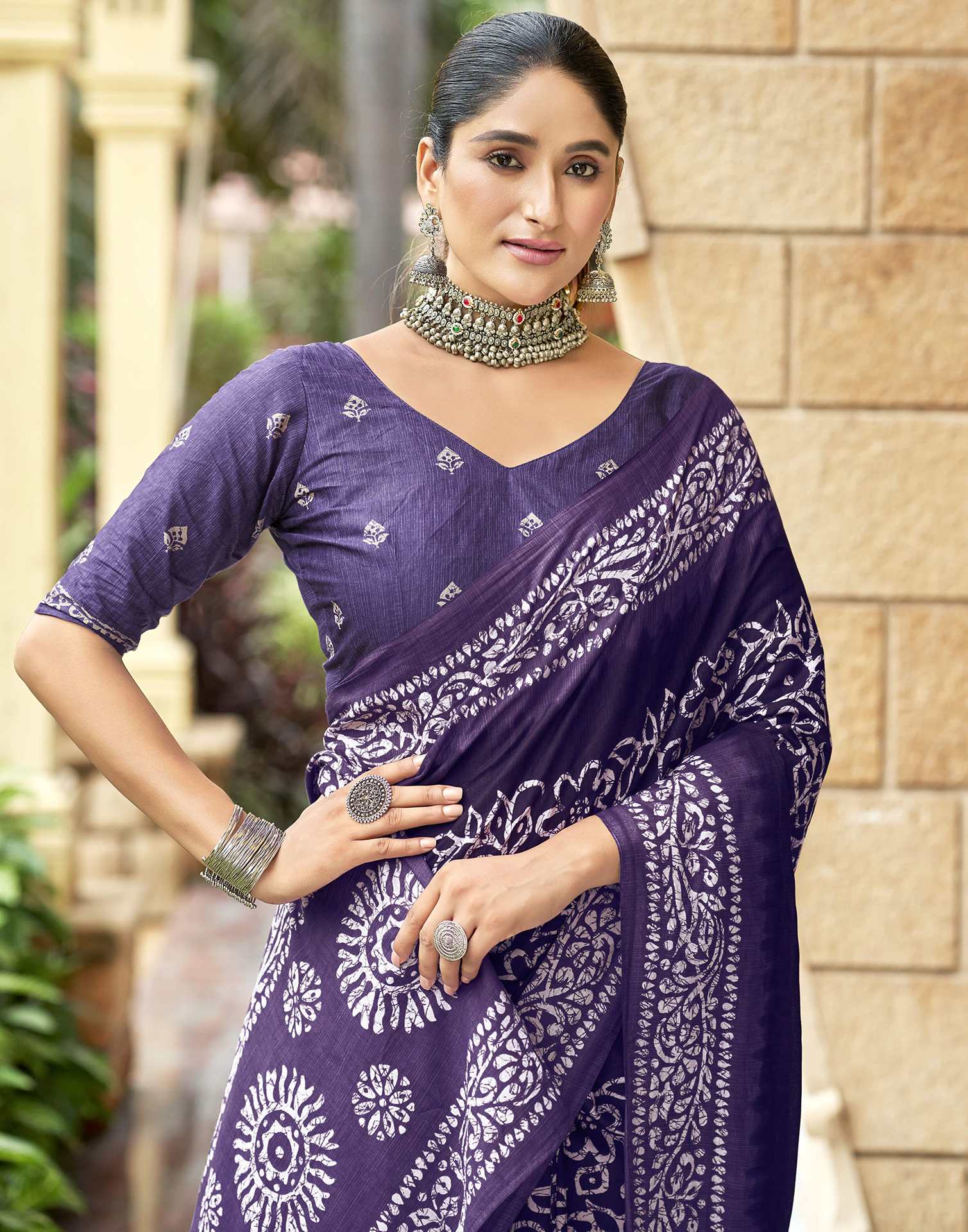 Purple Pure Cotton Printed Saree