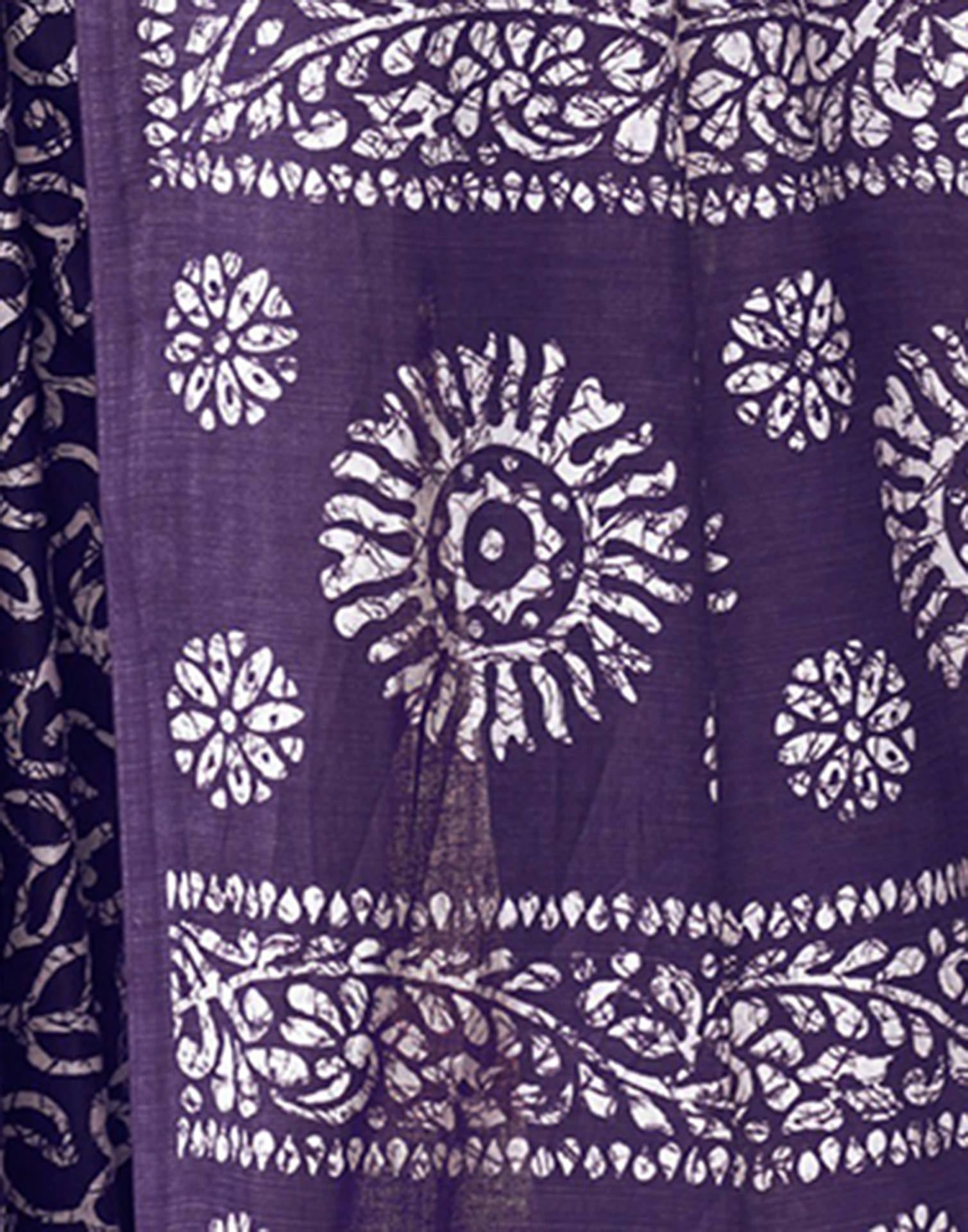Purple Pure Cotton Printed Saree