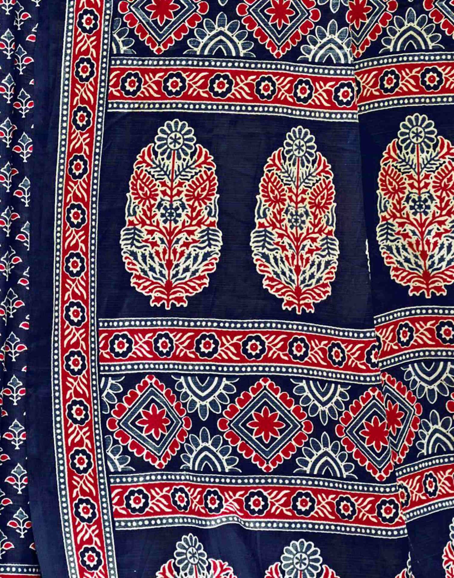 Navy Blue Pure Cotton Printed Saree