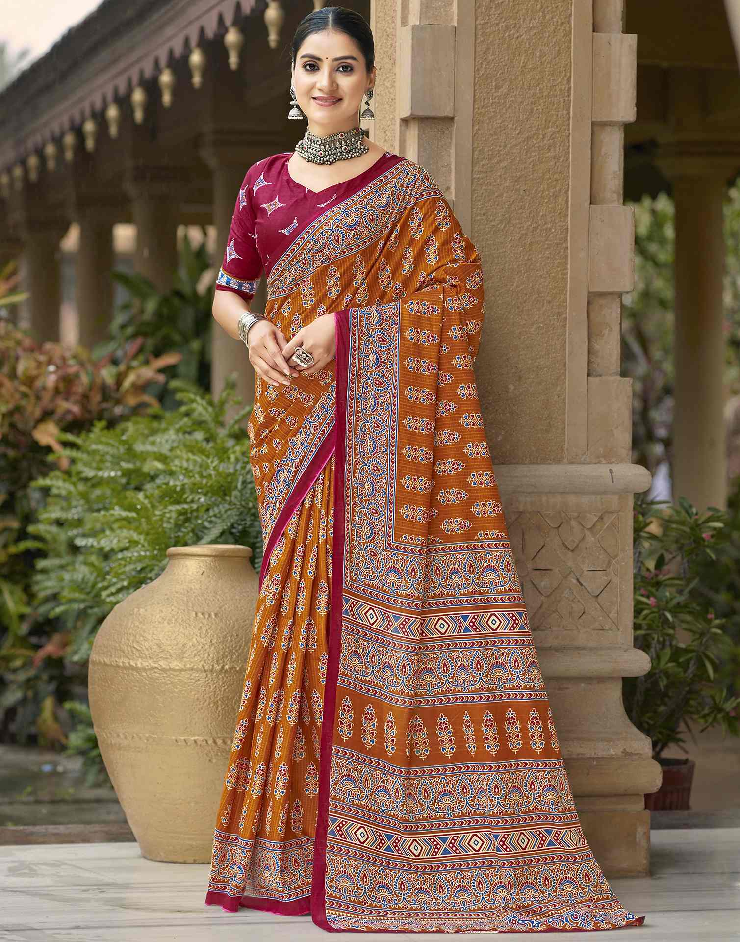 Mustard Yellow Pure Cotton Printed Saree