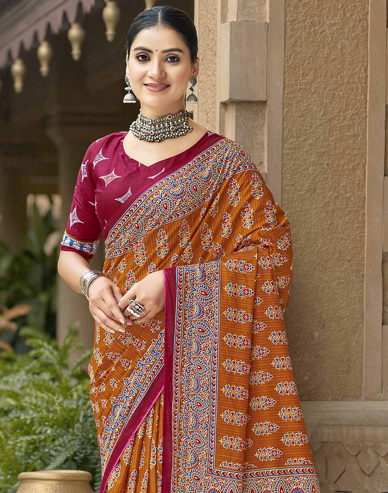 Mustard Yellow Pure Cotton Printed Saree