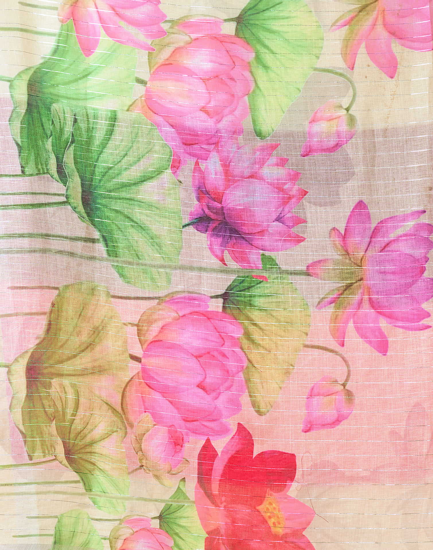 Cream Cotton Linen Printed Saree