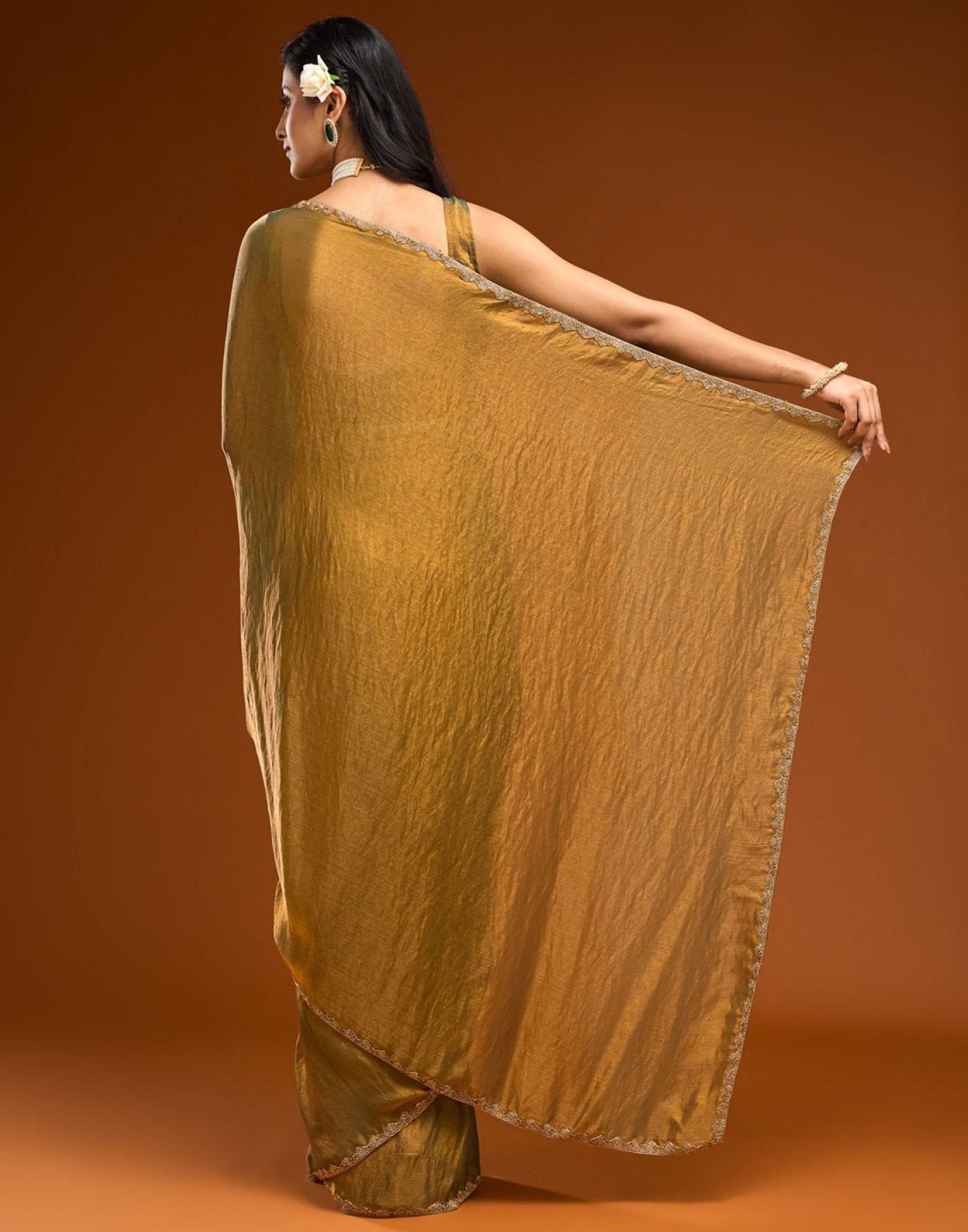 Golden Shimmer Top Dyed Embellished Saree