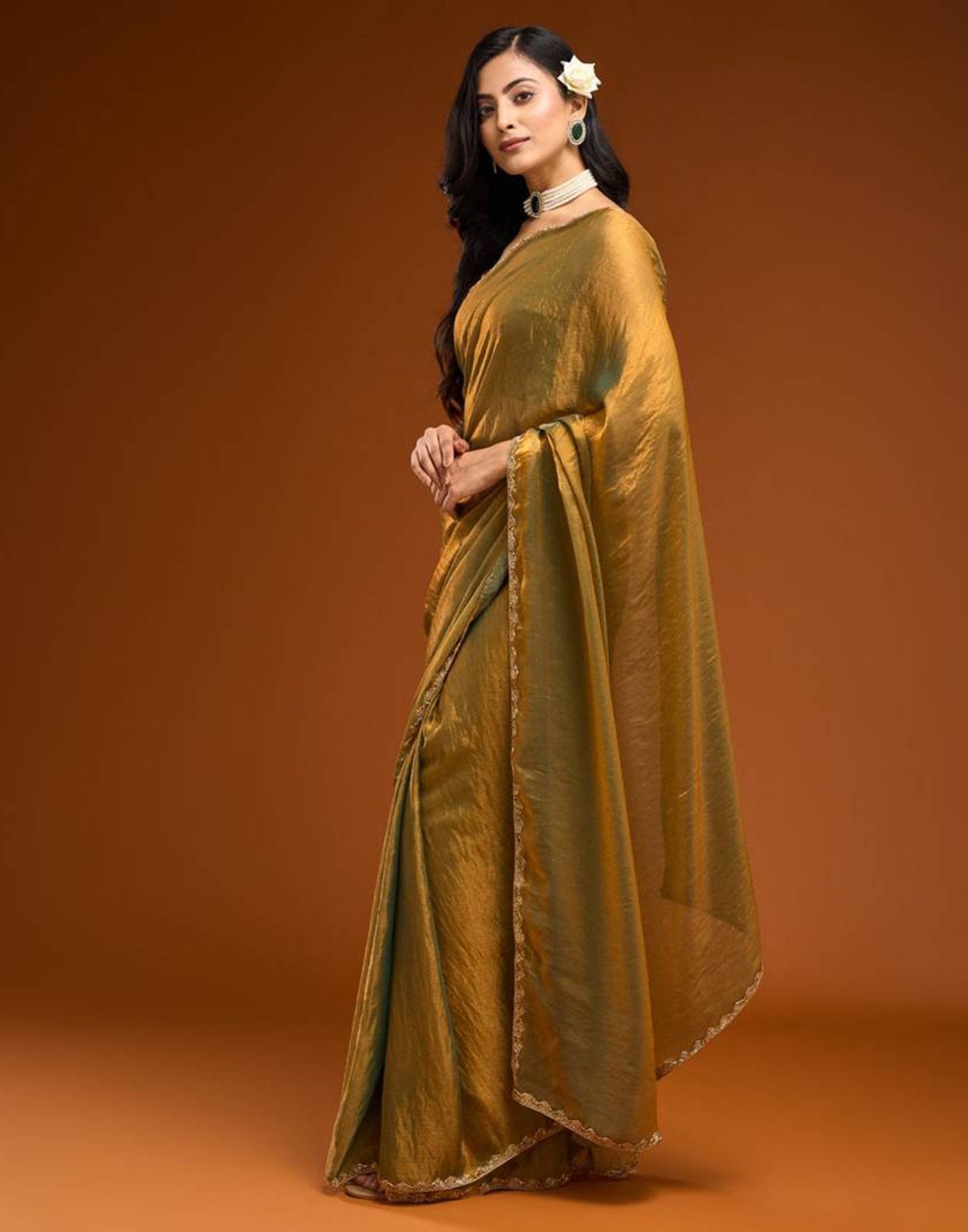 Golden Shimmer Top Dyed Embellished Saree