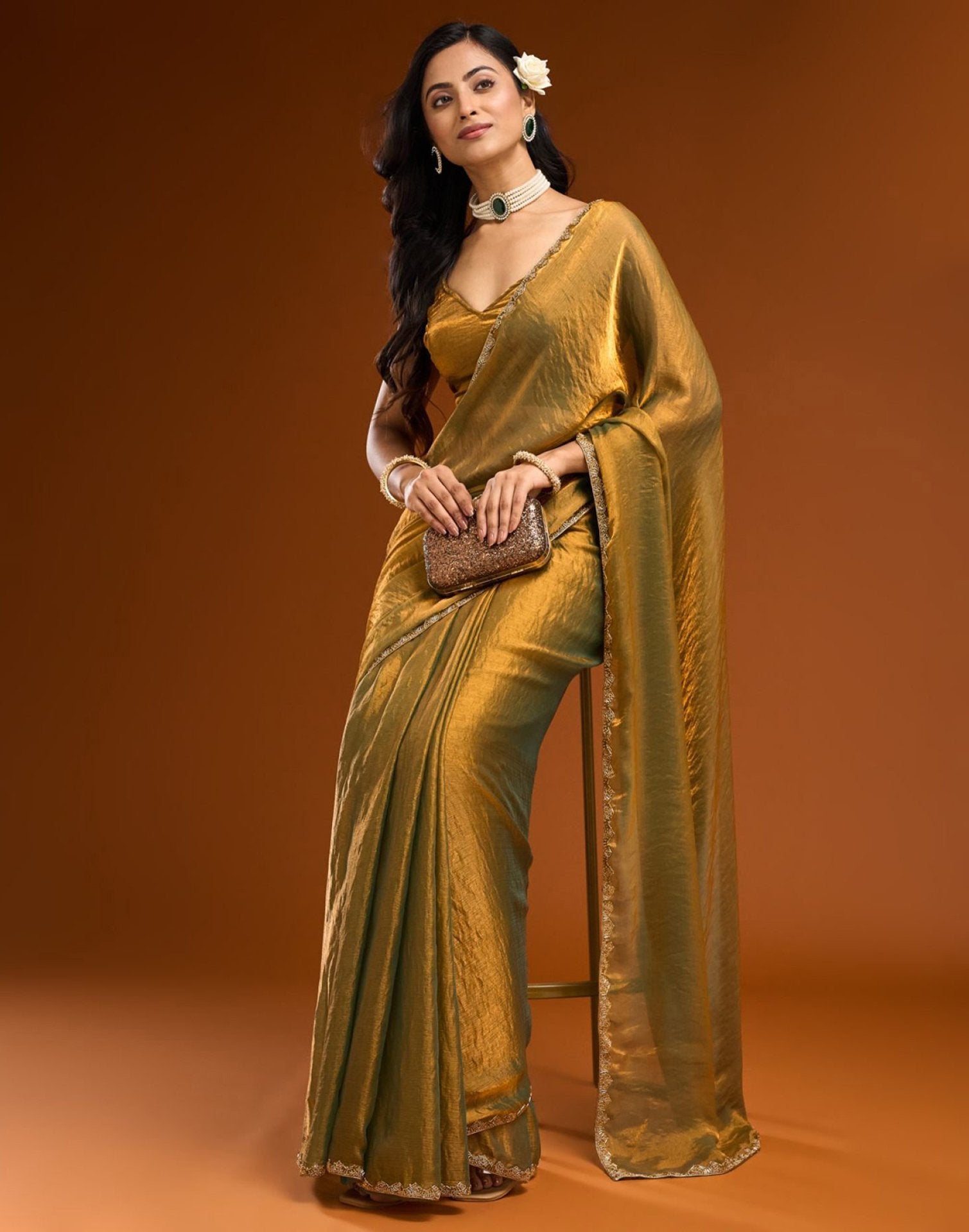 Golden Shimmer Top Dyed Embellished Saree