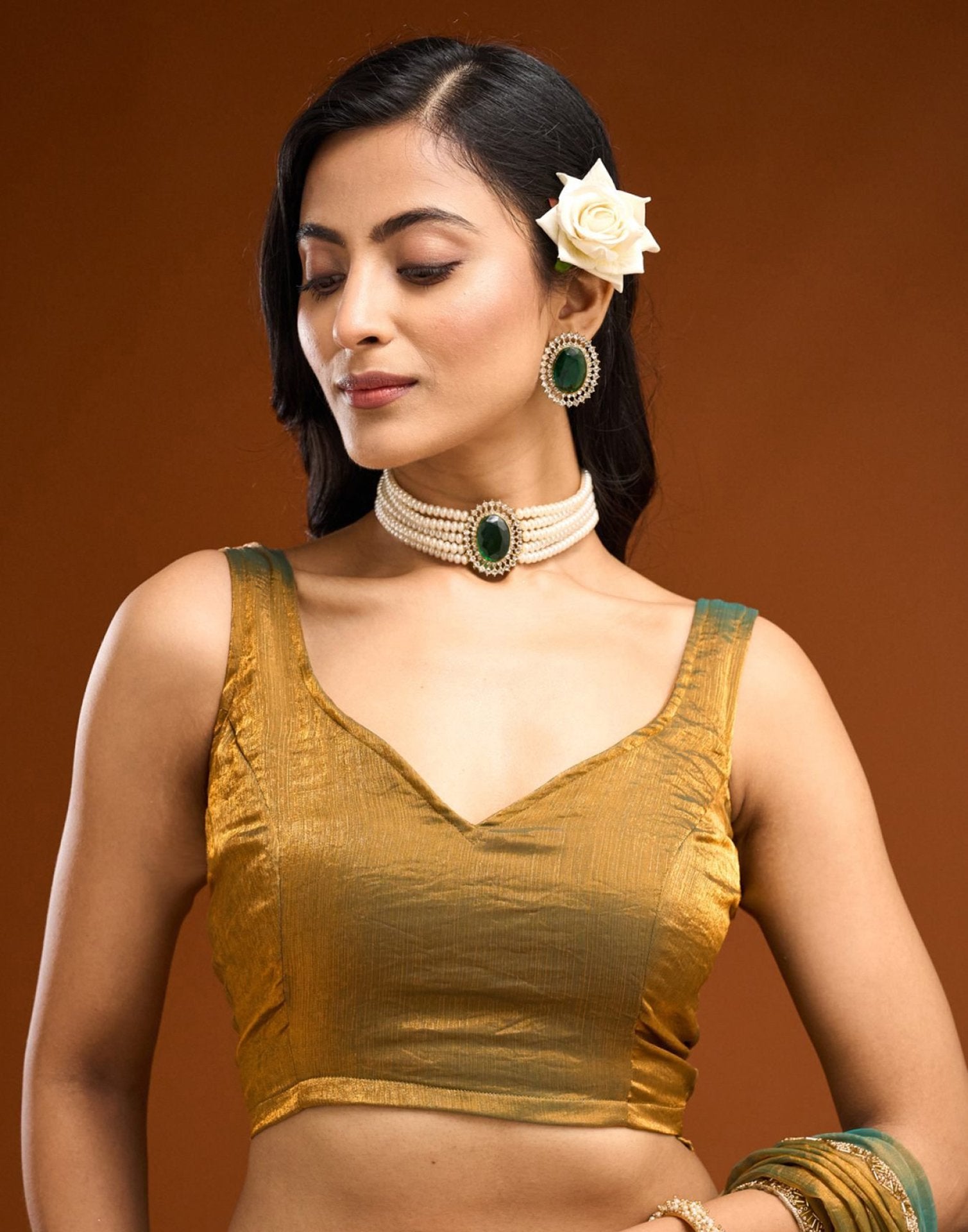 Golden Shimmer Top Dyed Embellished Saree