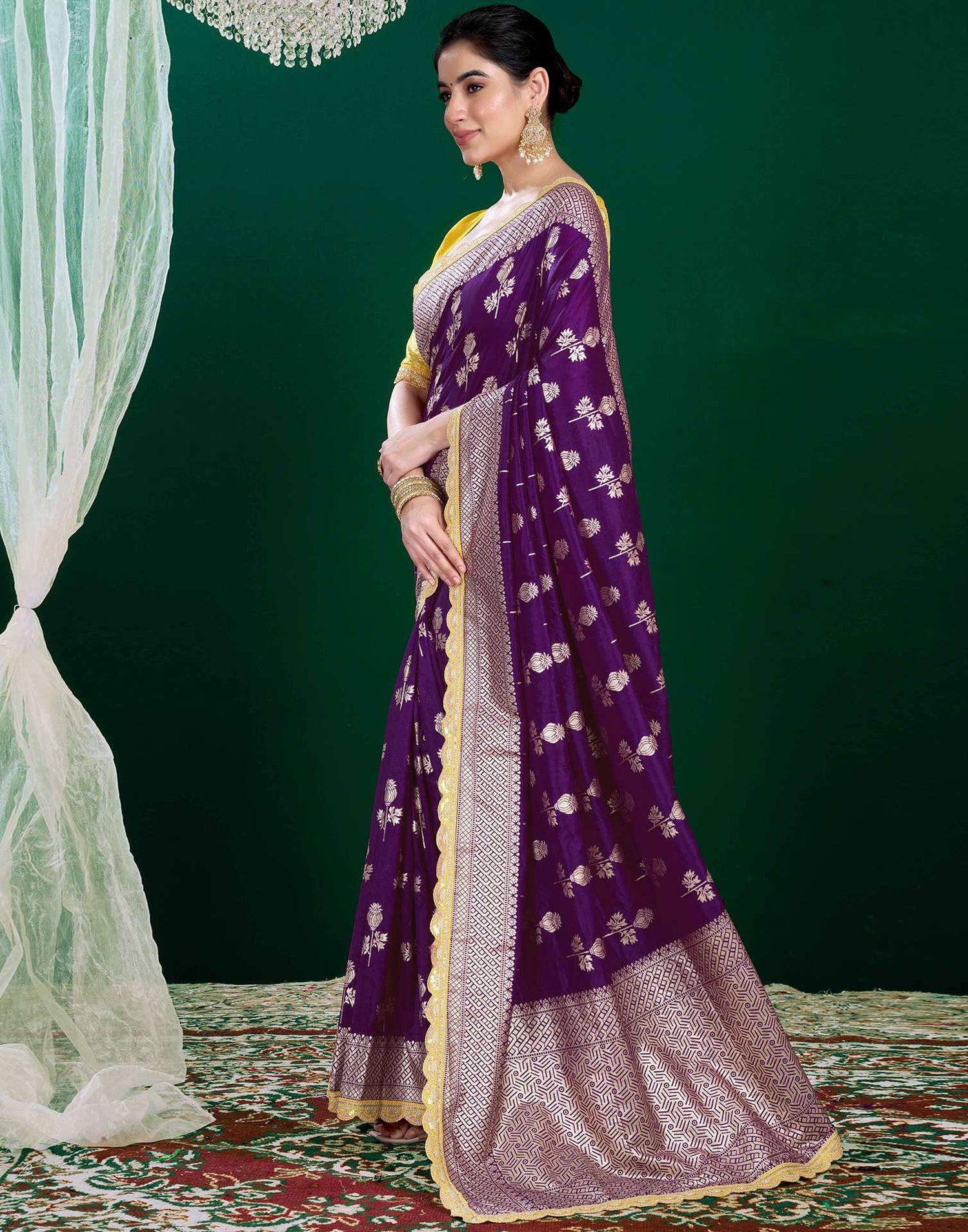 Dark Purple Silk Woven Banarasi Saree