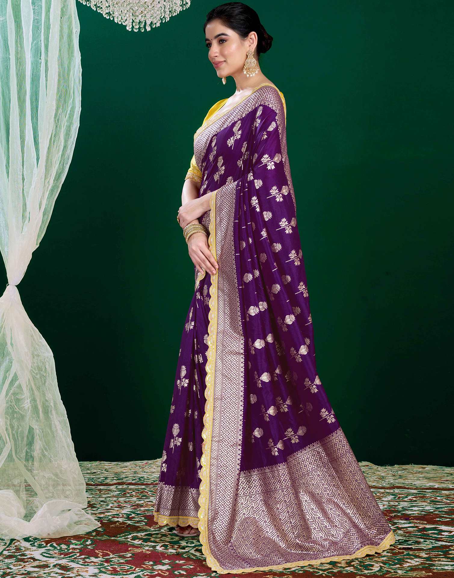 Dark Purple Silk Woven Banarasi Saree