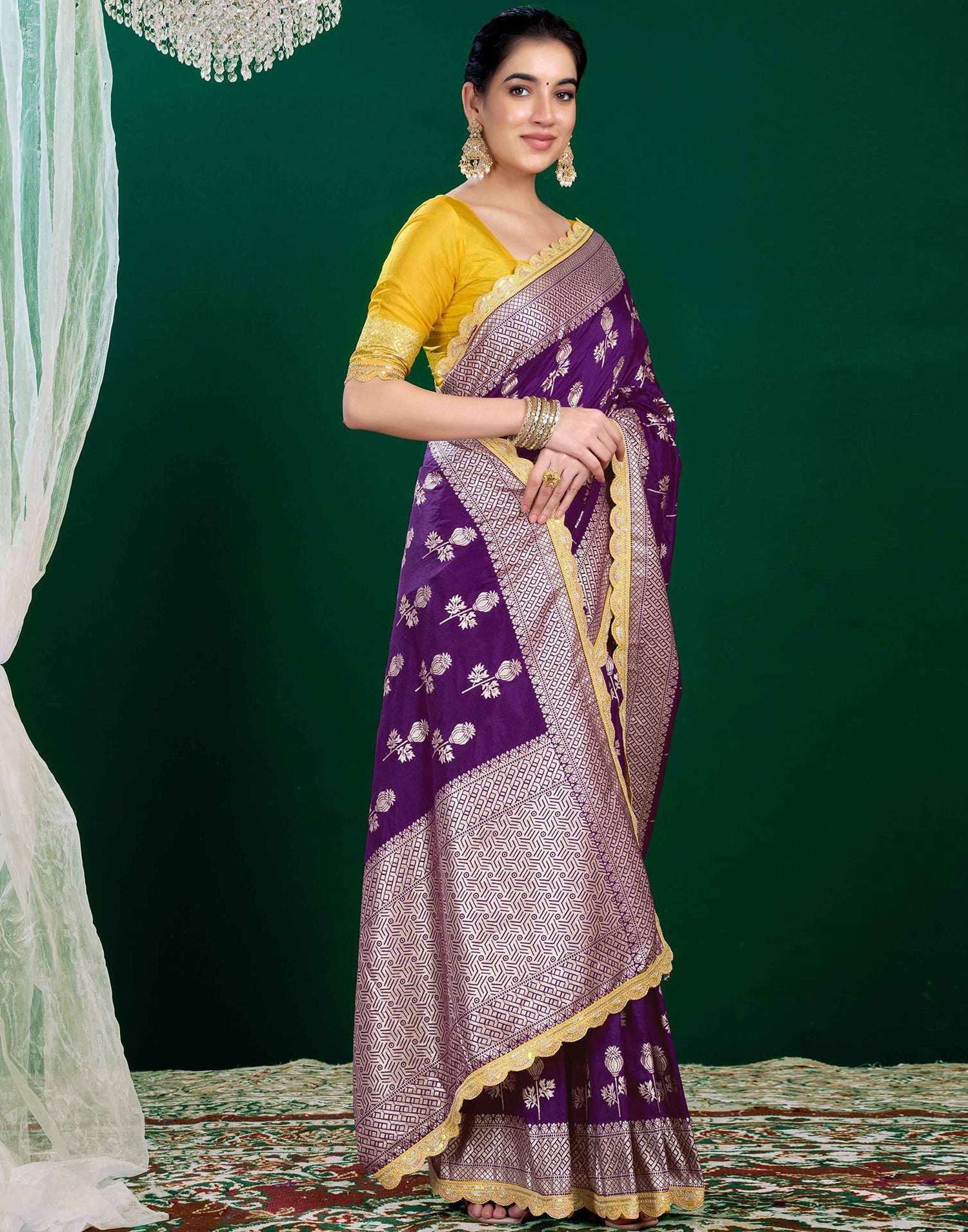 Dark Purple Silk Woven Banarasi Saree