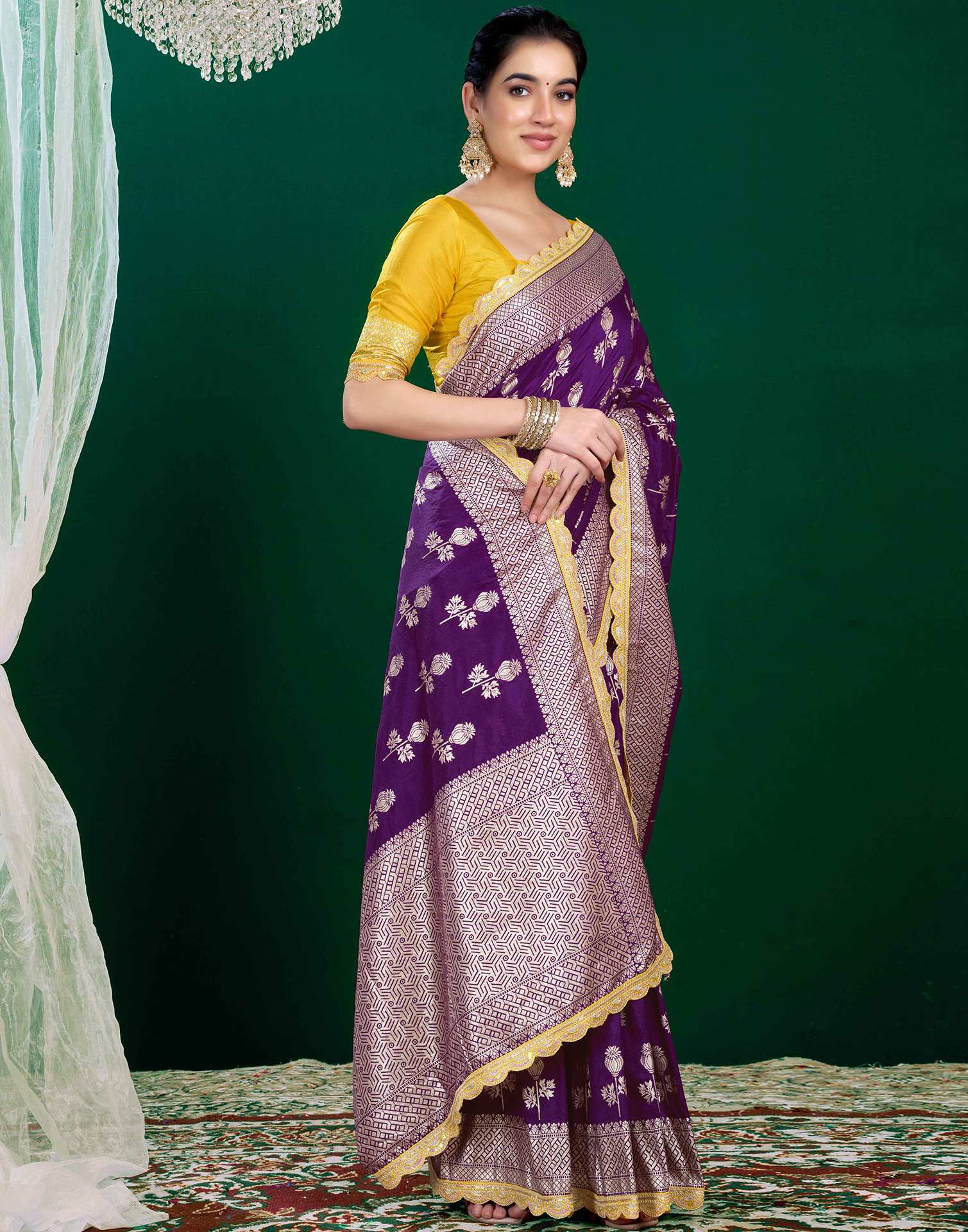 Dark Purple Silk Woven Banarasi Saree