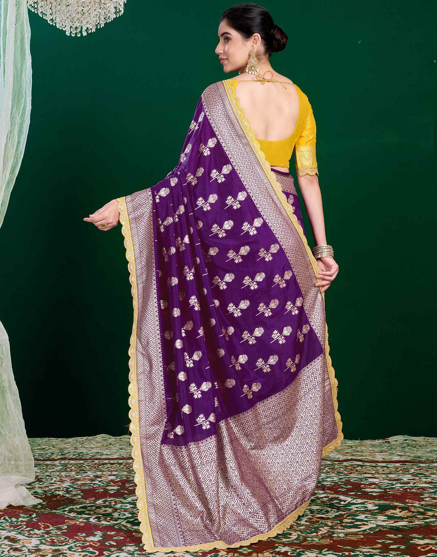 Dark Purple Silk Woven Banarasi Saree