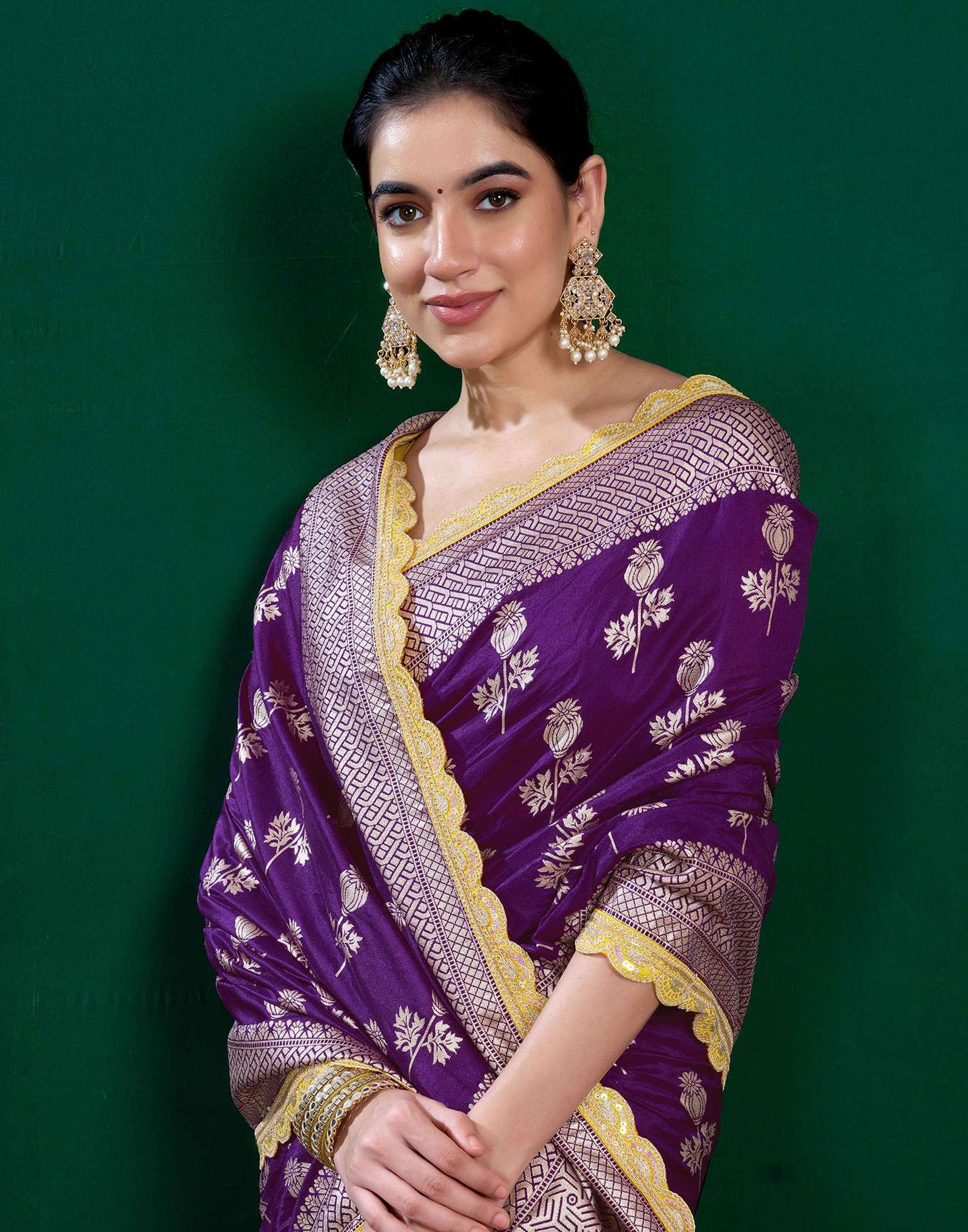 Dark Purple Silk Woven Banarasi Saree