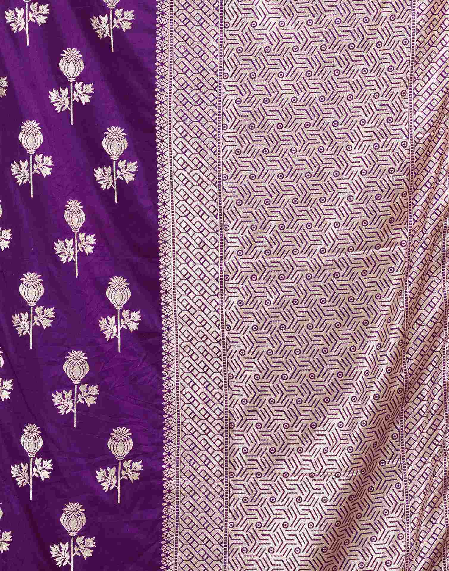 Dark Purple Silk Woven Banarasi Saree