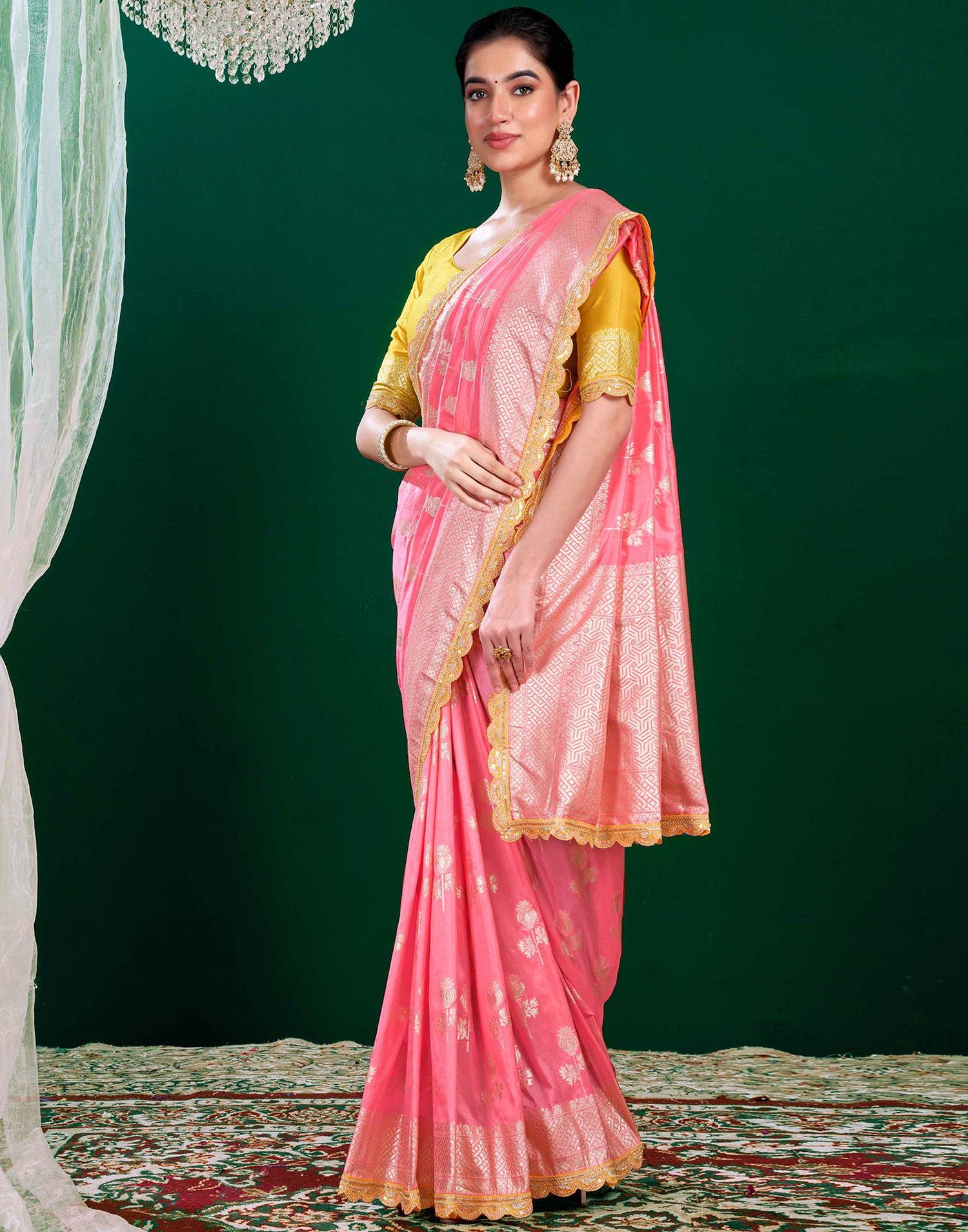 Baby Pink Silk Woven Banarasi Saree