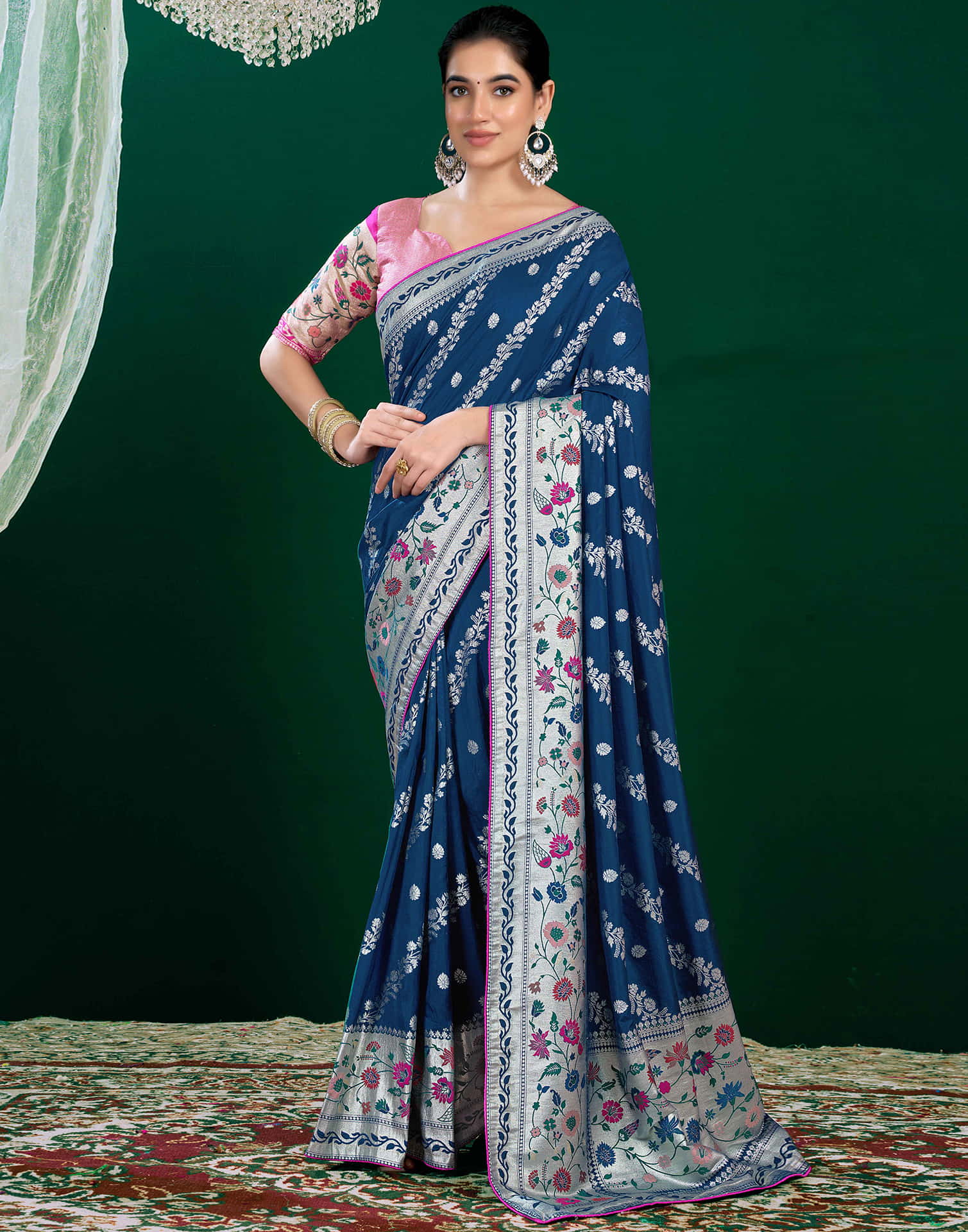 Rama Blue Silk Woven Banarasi Saree