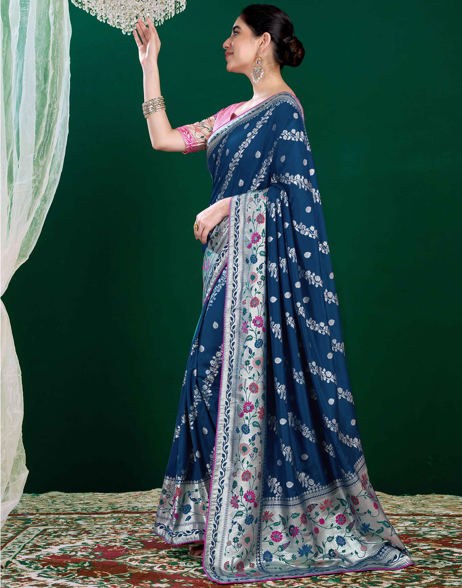 Rama Blue Silk Woven Banarasi Saree